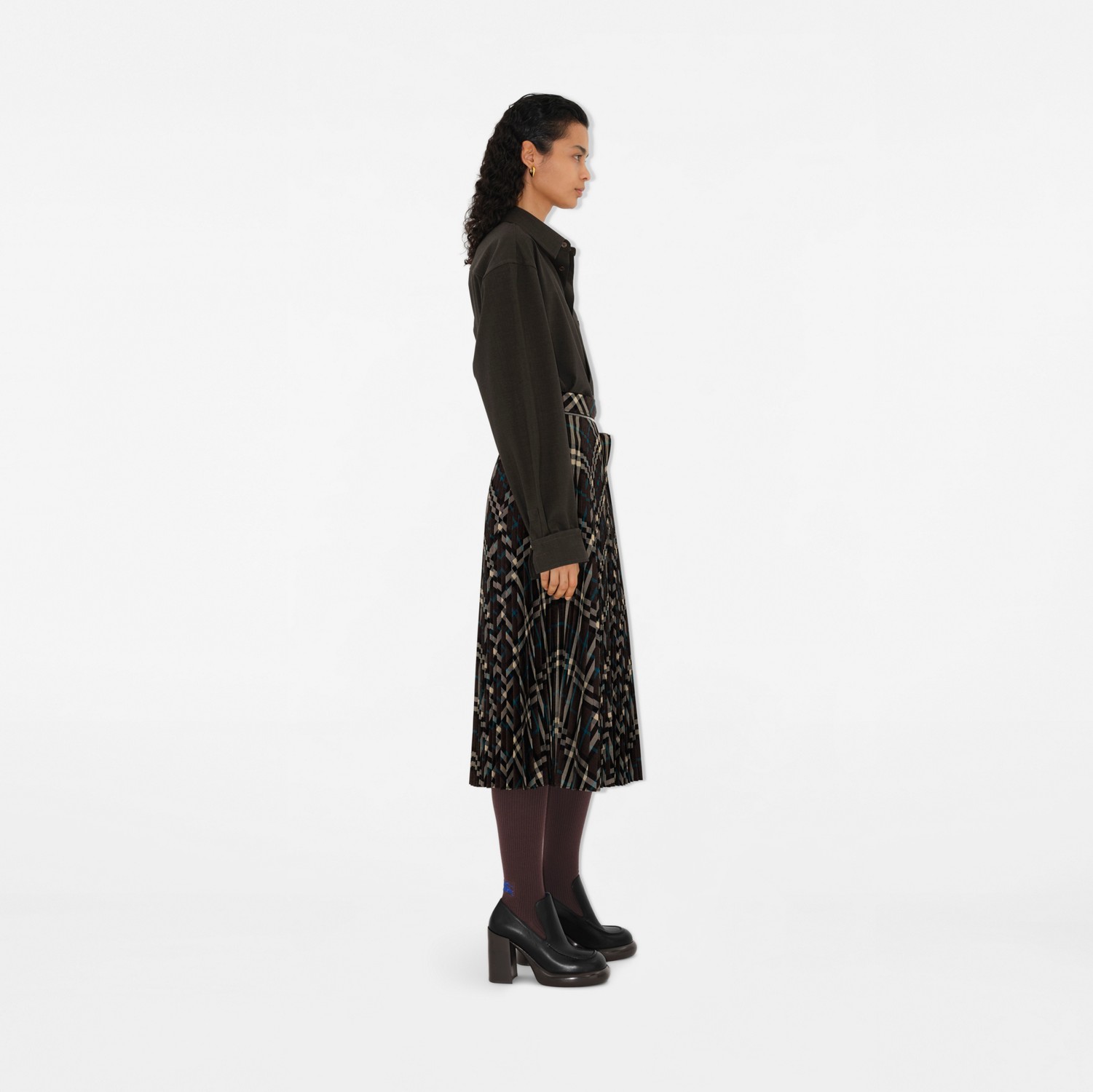 Pleated Check Wool Blend Midi Skirt in Snug - Women Pleated Check Wool Blend Midi Skirt in Snug - Women