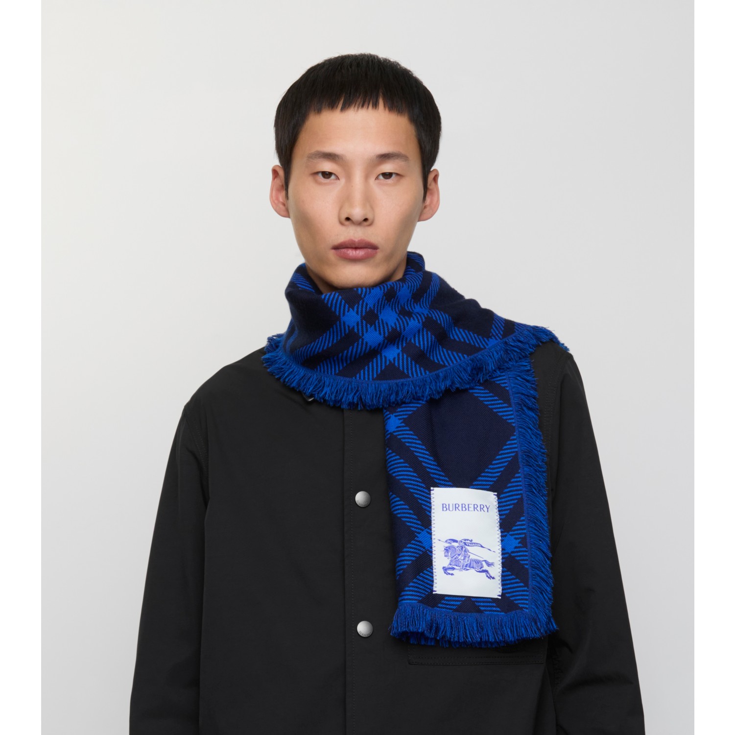 Wide Check Wool Silk Scarf
