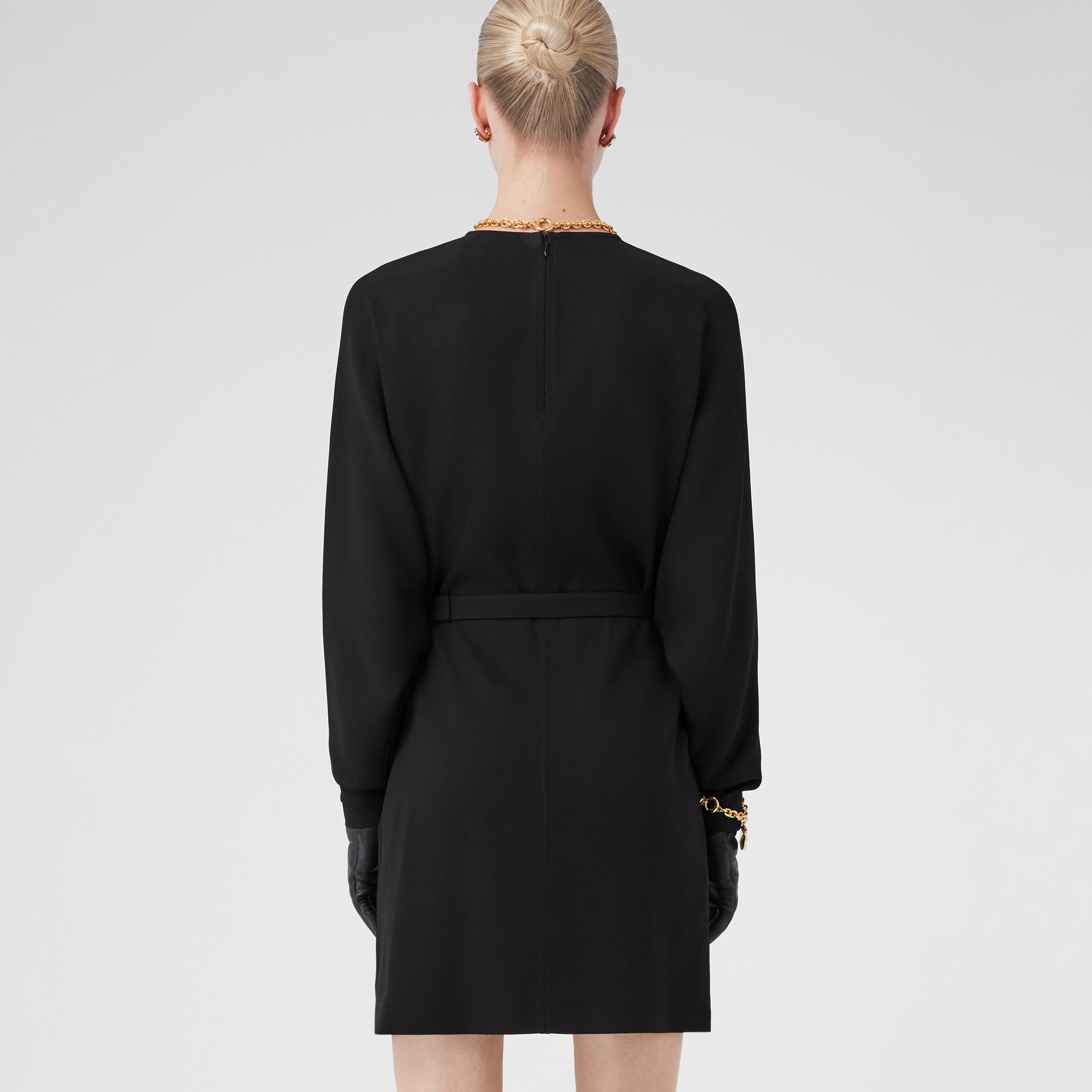 Long-sleeve Monogram Motif Silk Cady Dress in Black - Women | Burberry® Official - 3