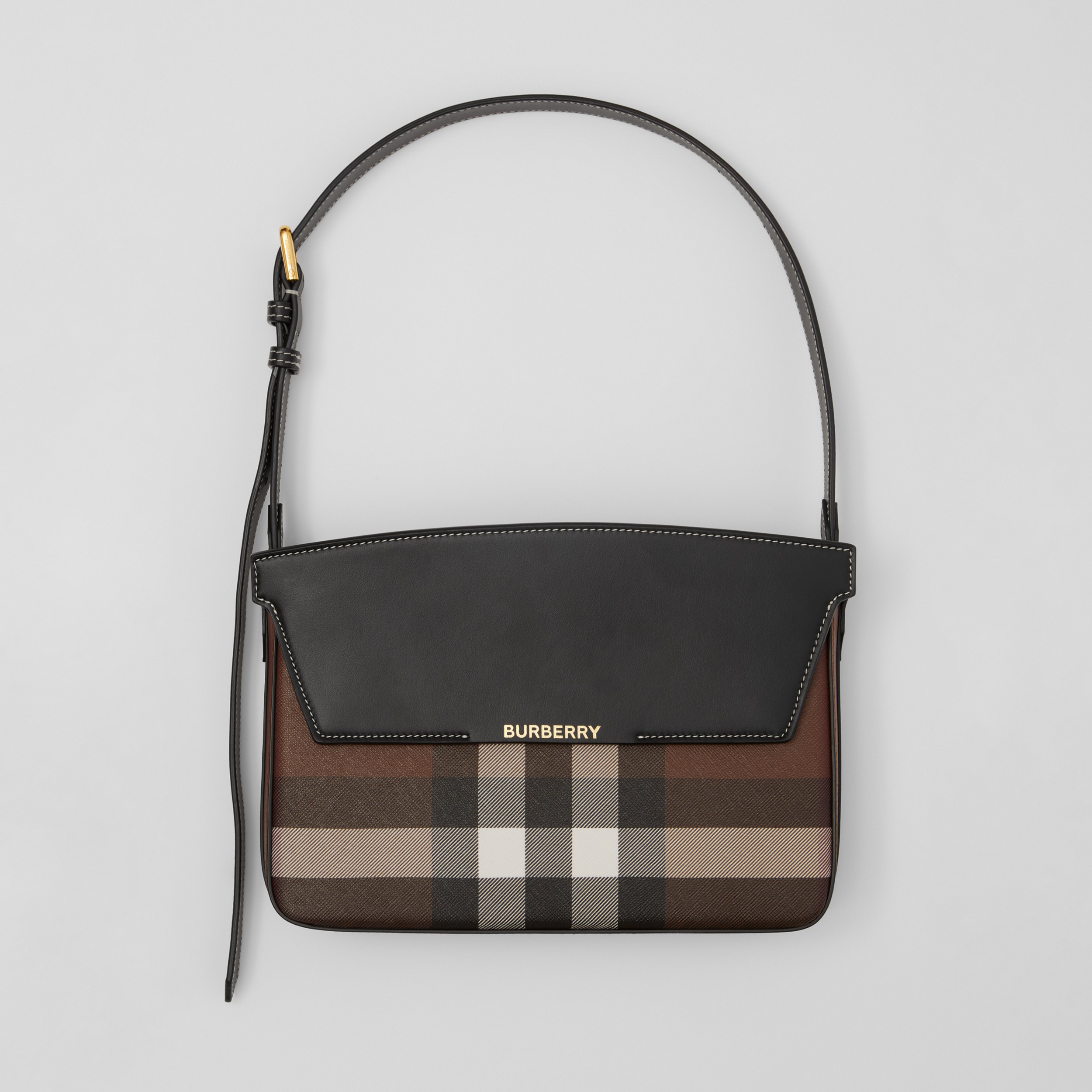 Check and Leather Catherine Shoulder Bag in Dark Birch Brown - Women | Burberry® Official - 3