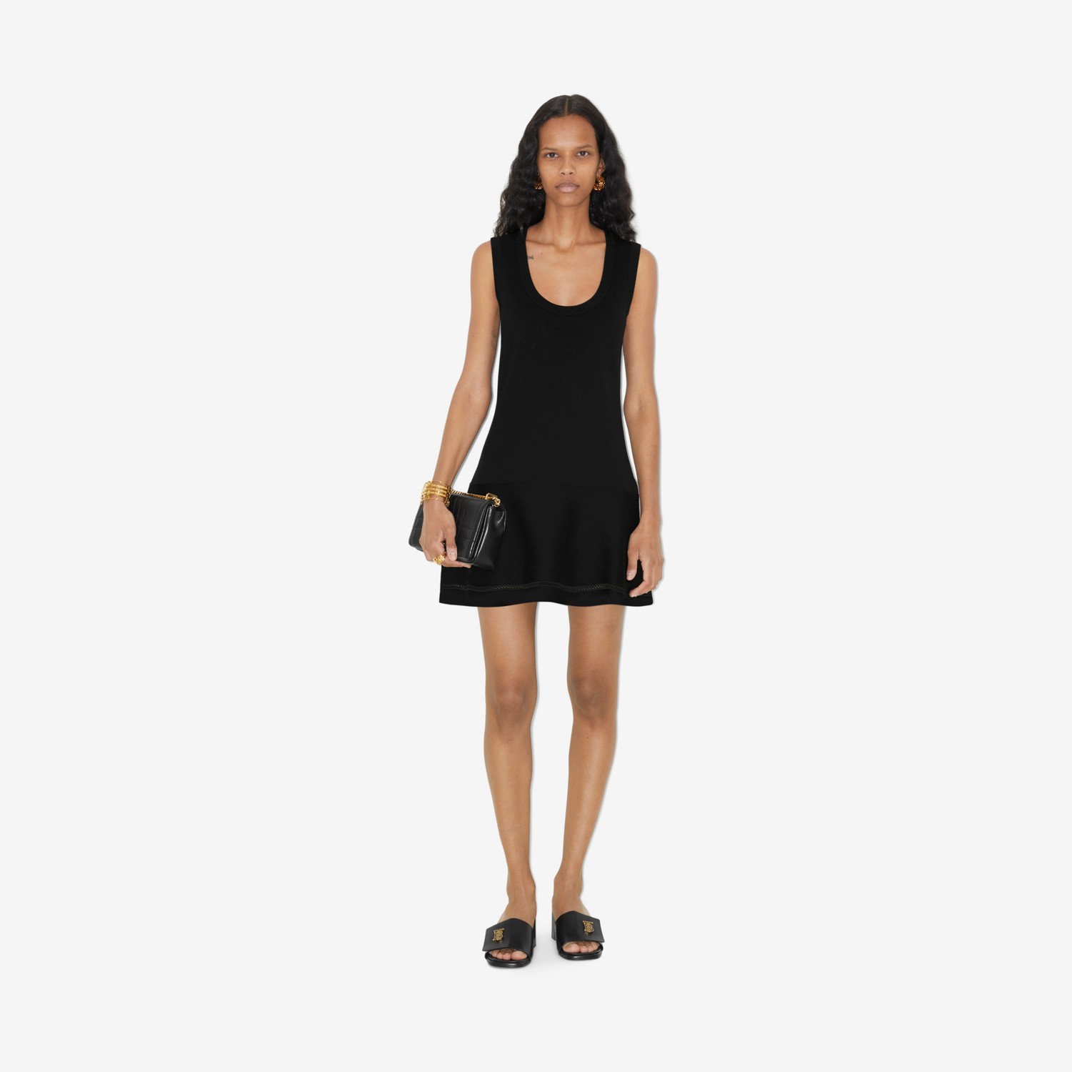 Vestido sin mangas en mezcla de cachemir y algodón (Negro) - Mujer | Burberry® oficial