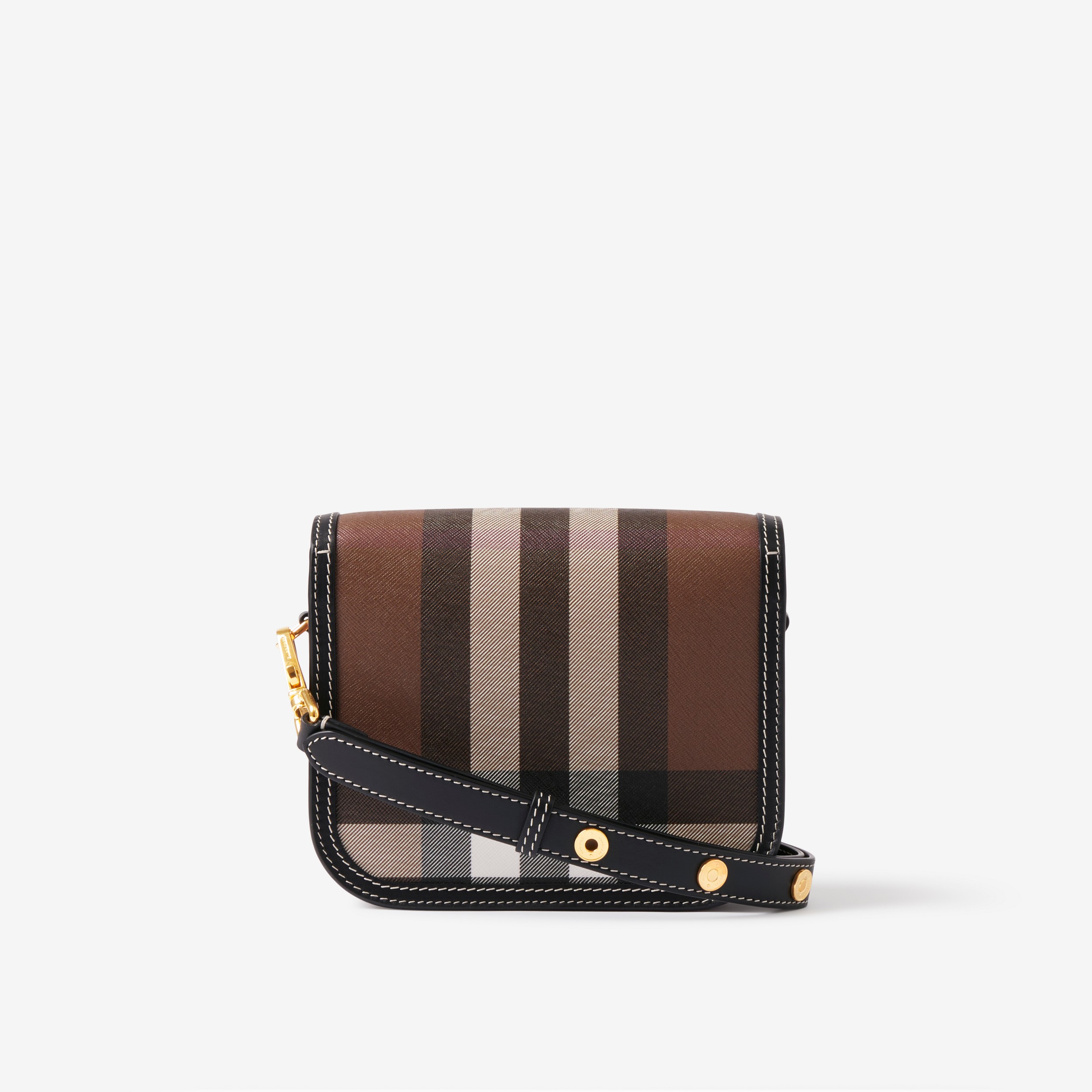 Check and Leather Small Elizabeth Bag in Dark Birch Brown - Women | Burberry® Official - 3