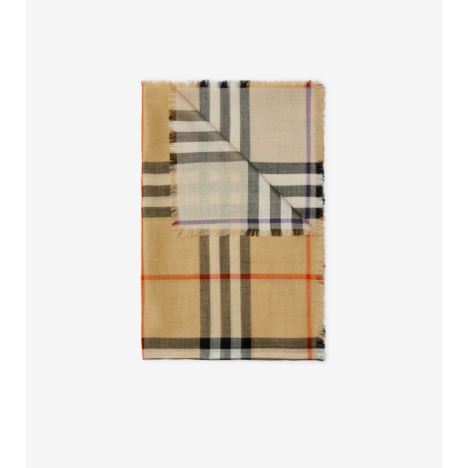 Wide Reversible Check Wool Silk Scarf