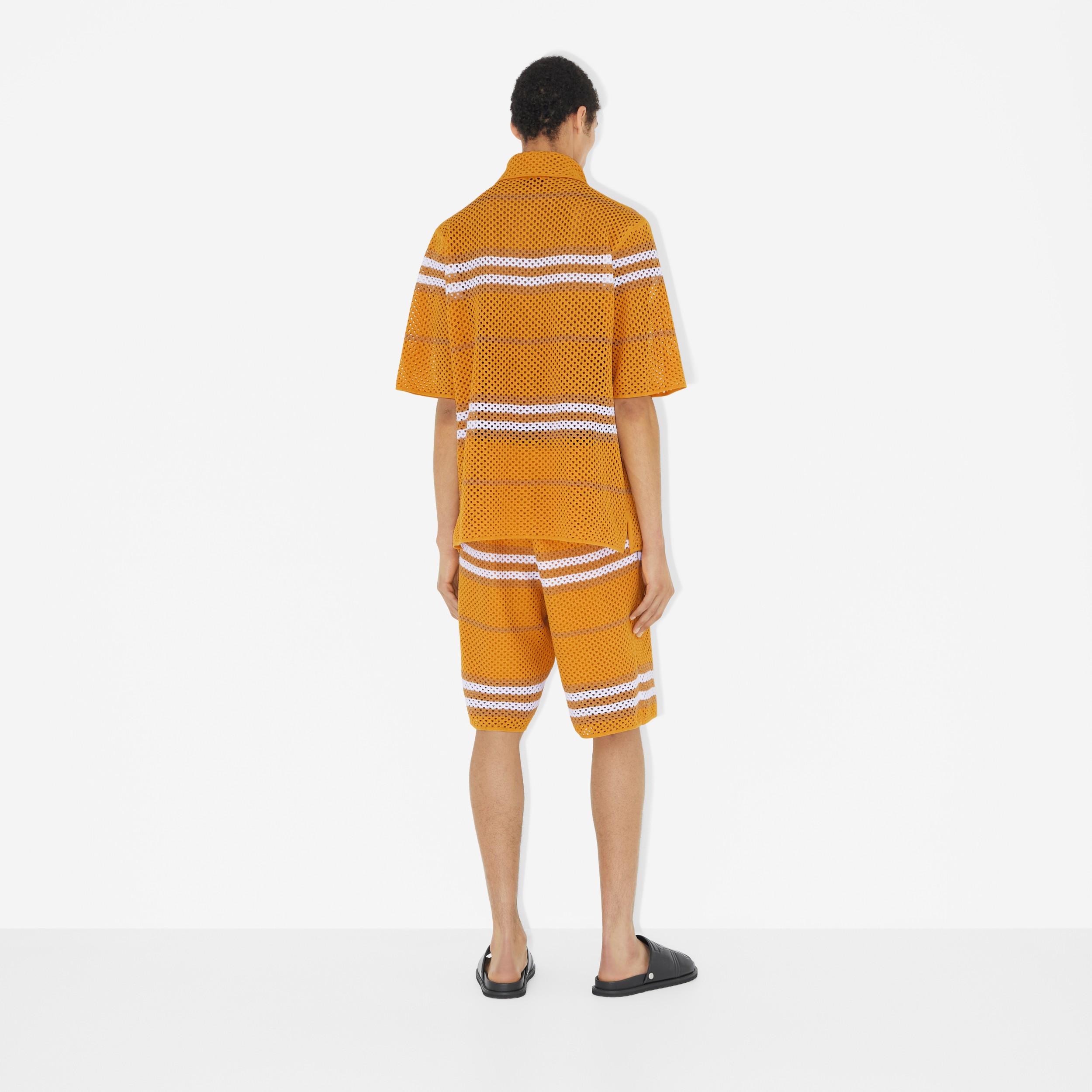 Icon Stripe Pointelle Knit Shorts in Marigold - Men | Burberry® Official - 4