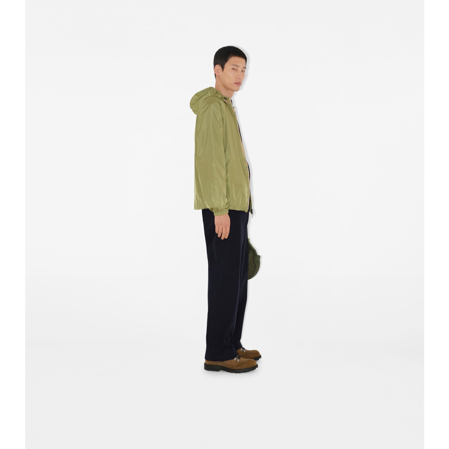 Check Trim Nylon Hooded Jacket
