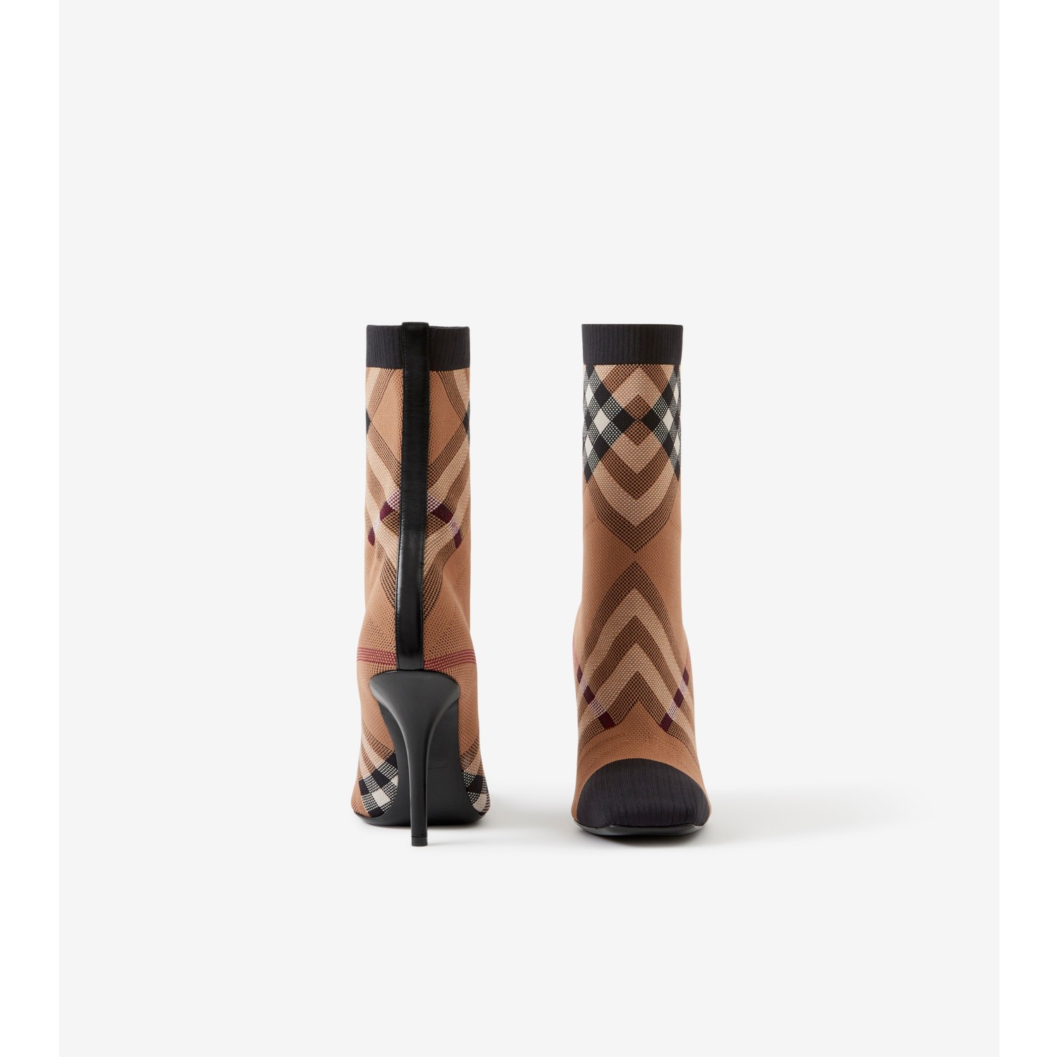 Knitted Check Sock Boots in Birch brown Women Burberry® Official