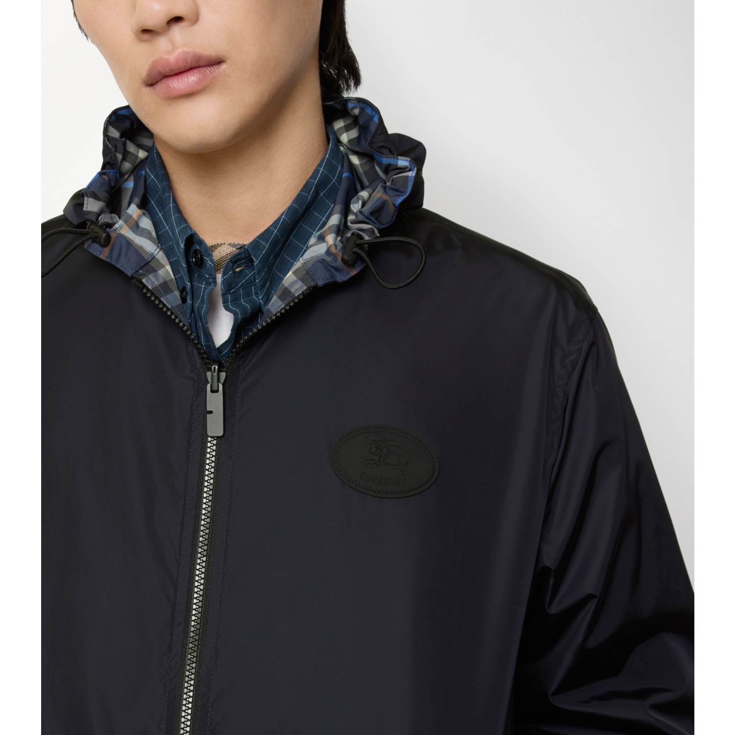 Reversible Check Hooded Jacket in Pilot blue - Men, Nylon | Burberry® Official