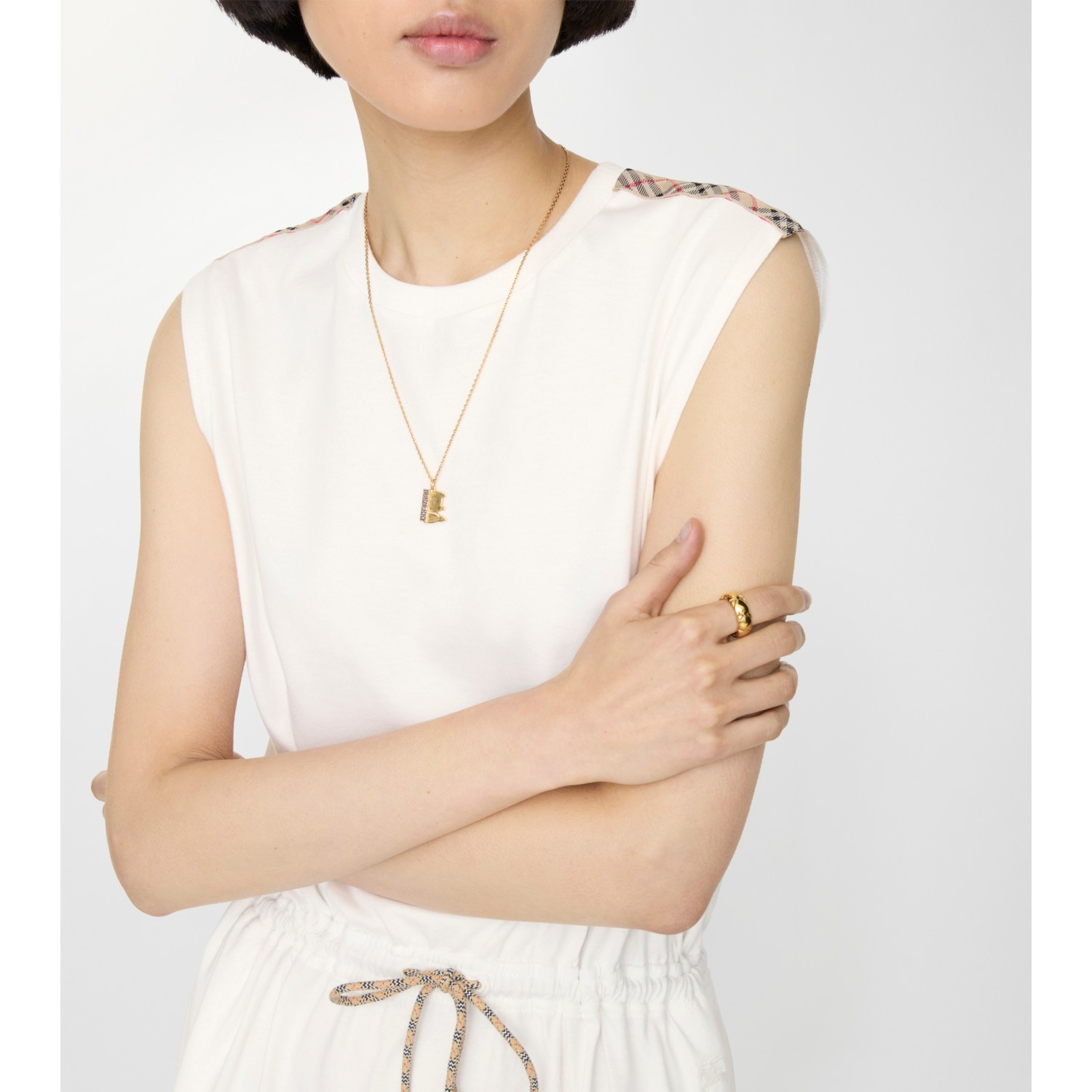 Check Trim Cotton Jersey Dress - thumbnail 3