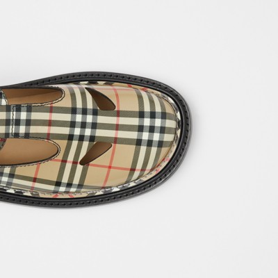 Vintage Check Leather T-bar Shoes in Archive Beige - Women | Burberry  United Kingdom