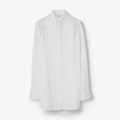 Burberry Lace Inset Cotton Poplin Button-up Blouse In Optic White