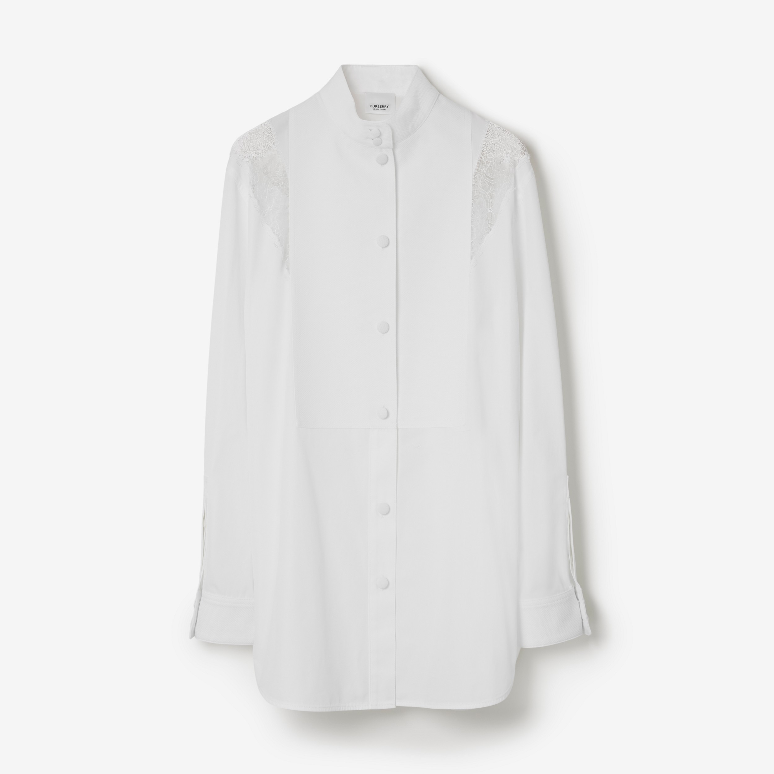 Lace Trim Cotton Shirt in Optic White - Women | Burberry® Official - 1