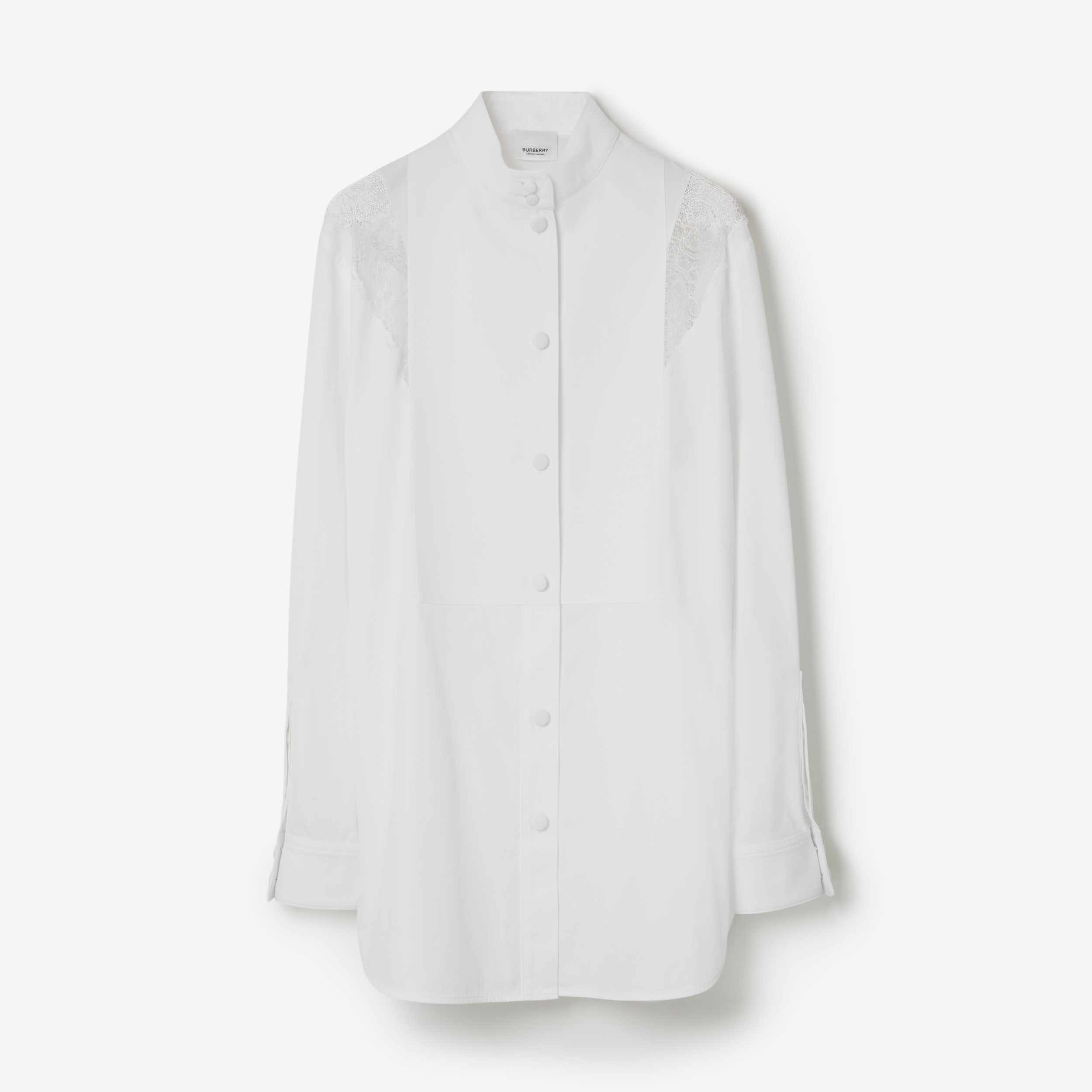 Lace Trim Cotton Shirt in Optic White - Women | Burberry® Official - 1