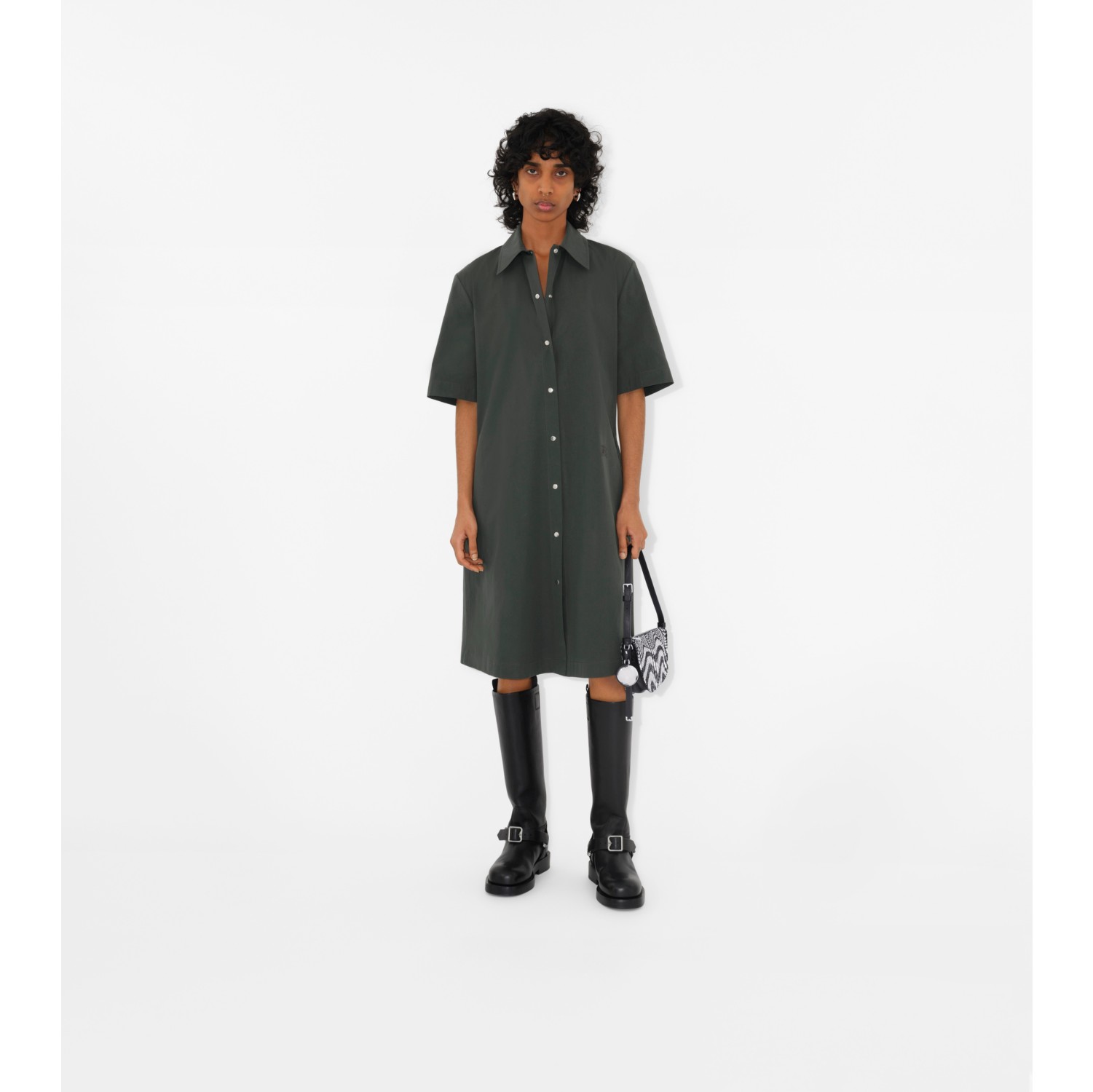 Cotton Blend Shirt Dress in Onyx - Women | Burberry® Official