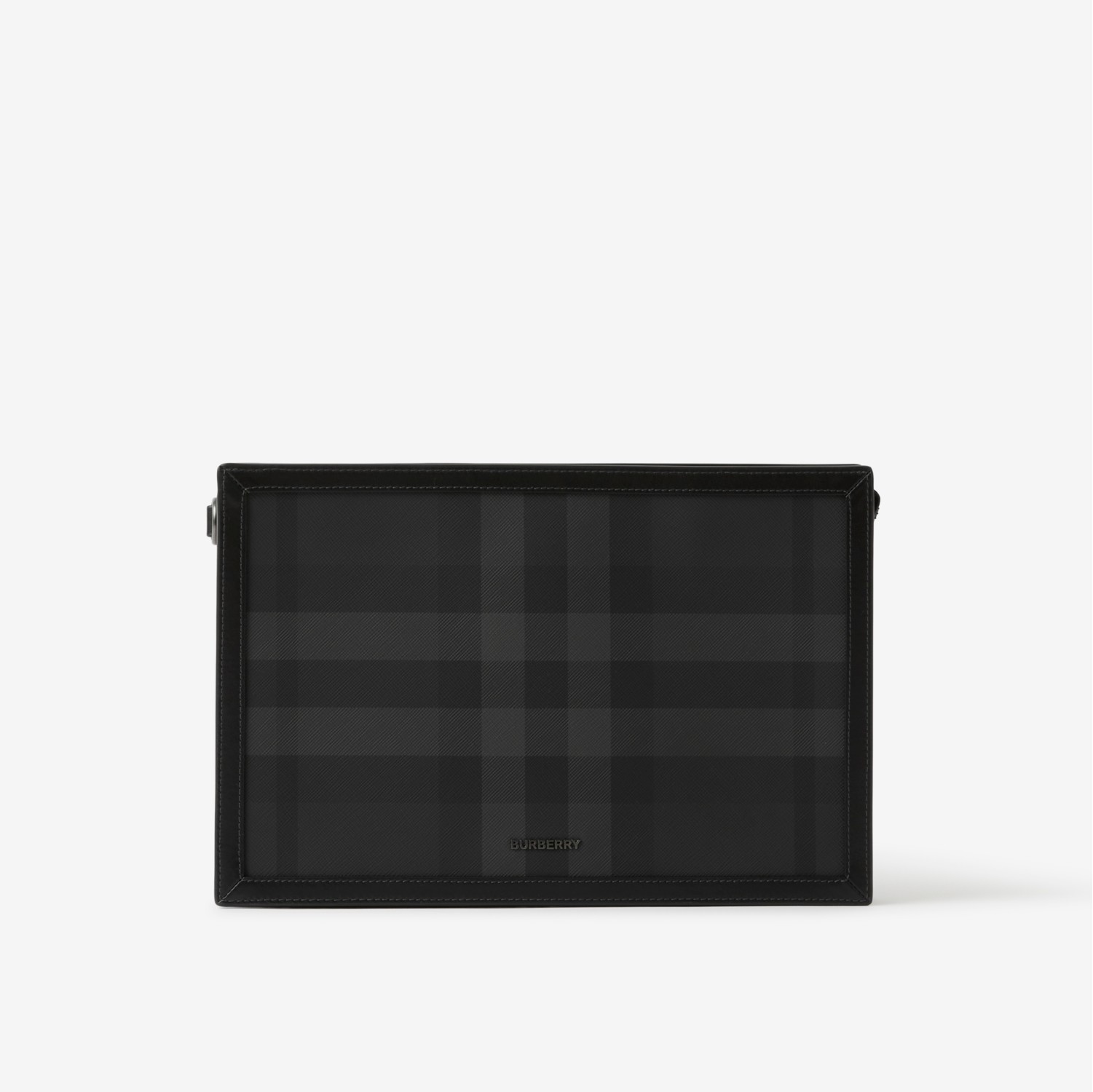 Check and Leather Pouch in Charcoal - Men | Burberry® Official