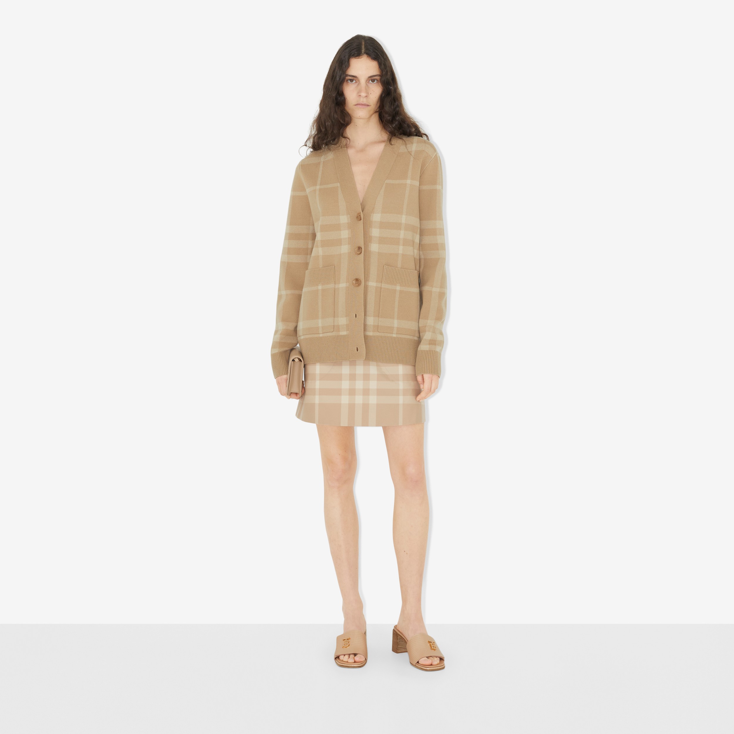 Check Wool Cashmere Jacquard Cardigan in Soft Fawn - Women | Burberry® Official - 2