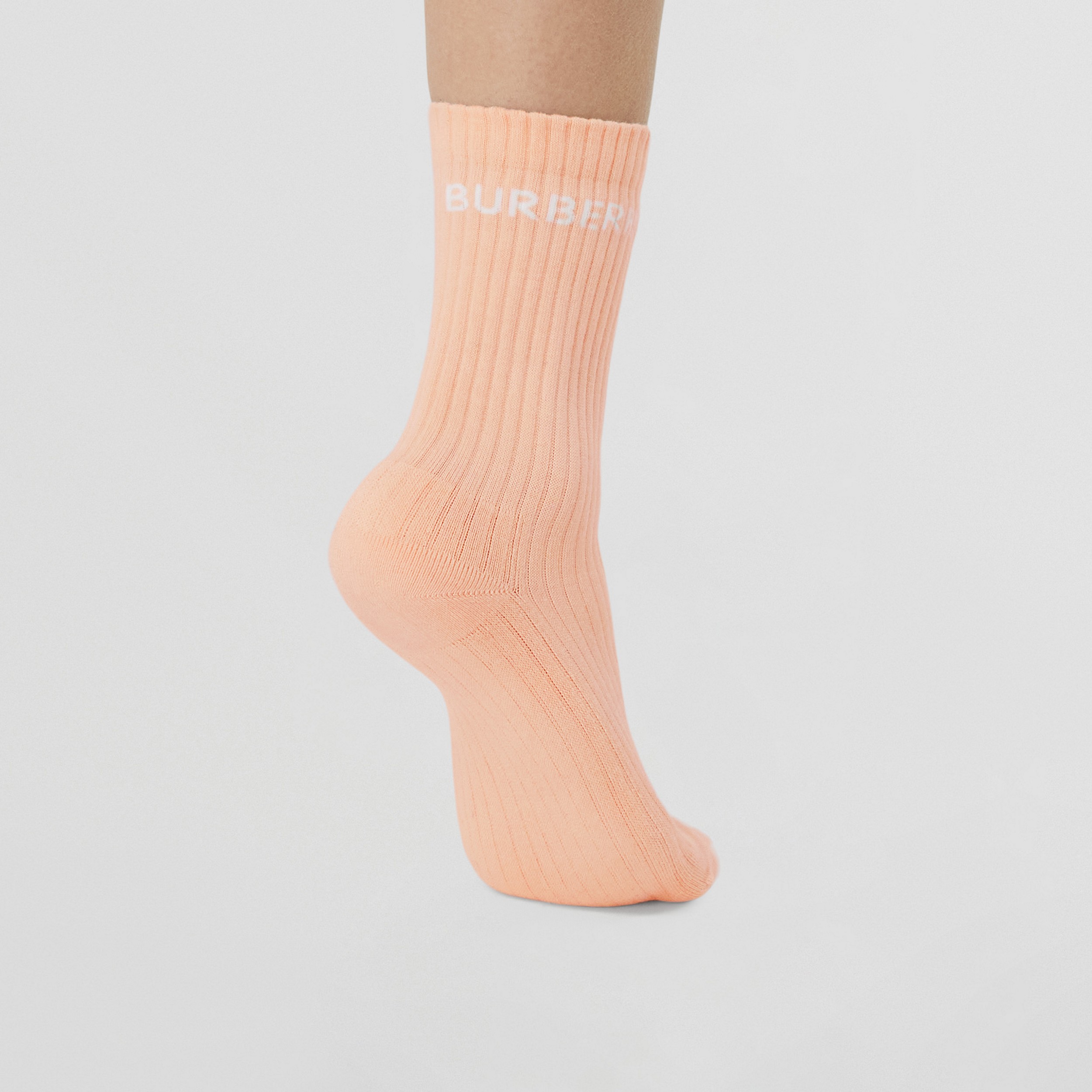 Logo Intarsia Technical Stretch Cotton Socks in Pastel Peach | Burberry® Official - 3