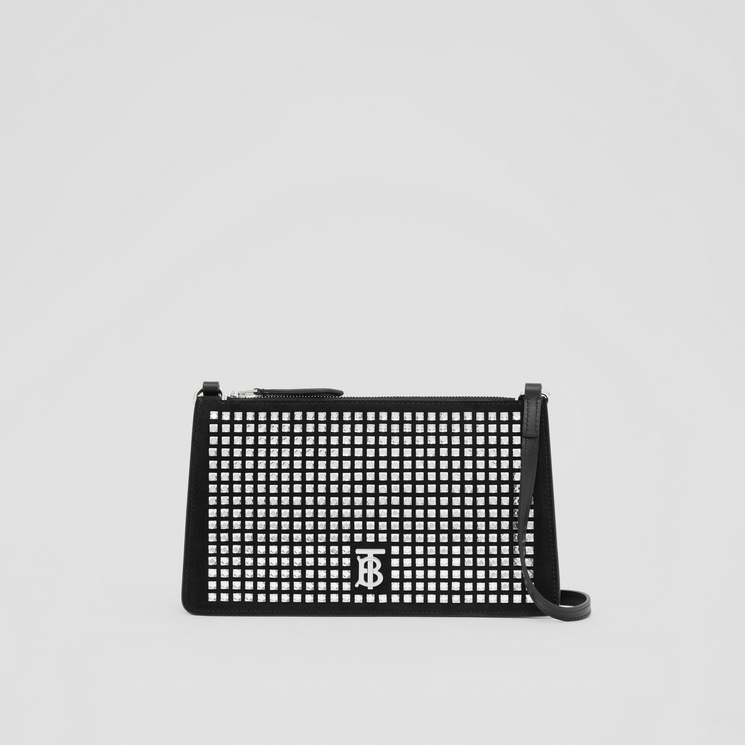 Crystal Detail Suede Mini TB Shoulder Pouch in Black - Women | Burberry® Official - 1