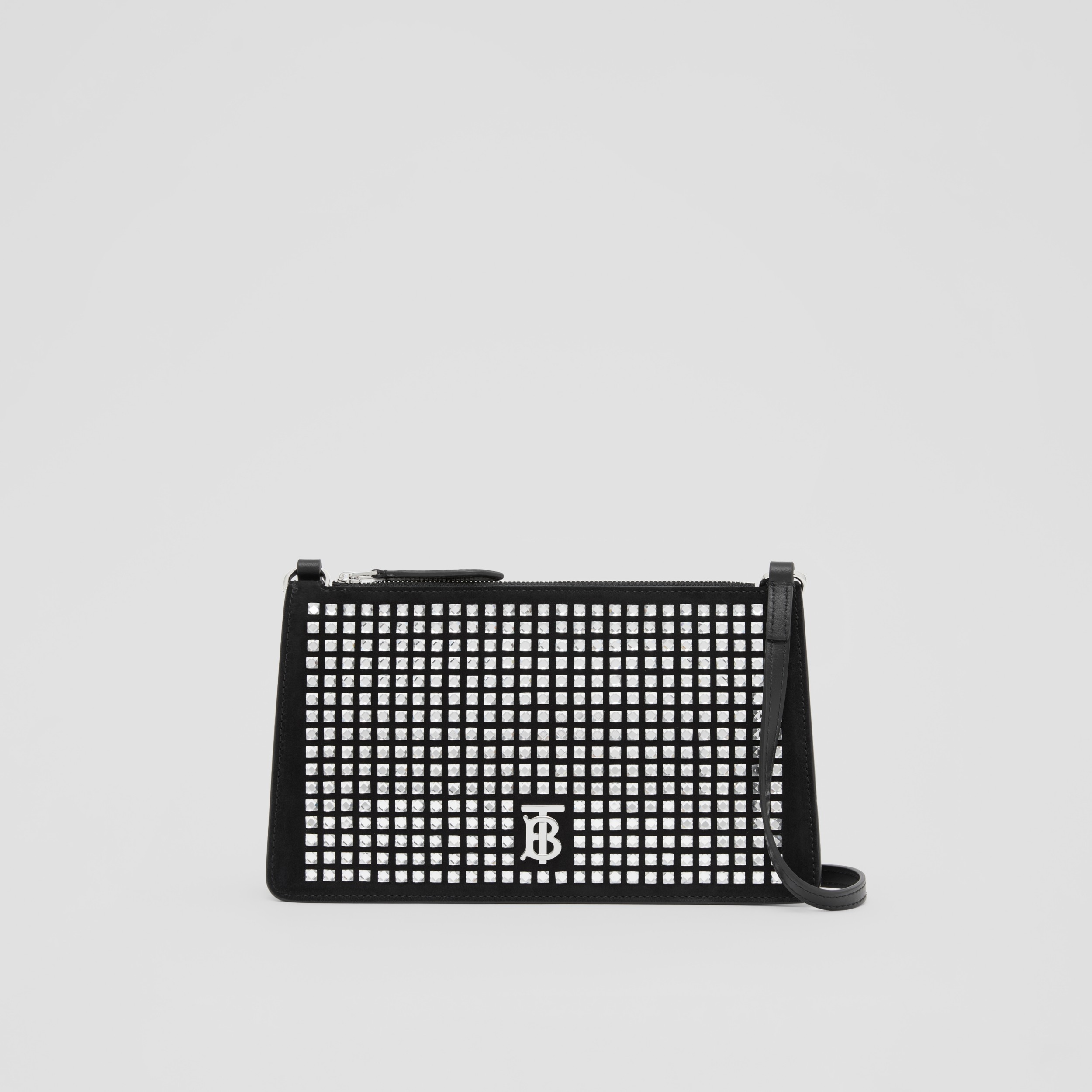 Bolsa pouch de ombro TB de camurça com cristais - Mini (Preto) - Mulheres | Burberry® oficial - 1