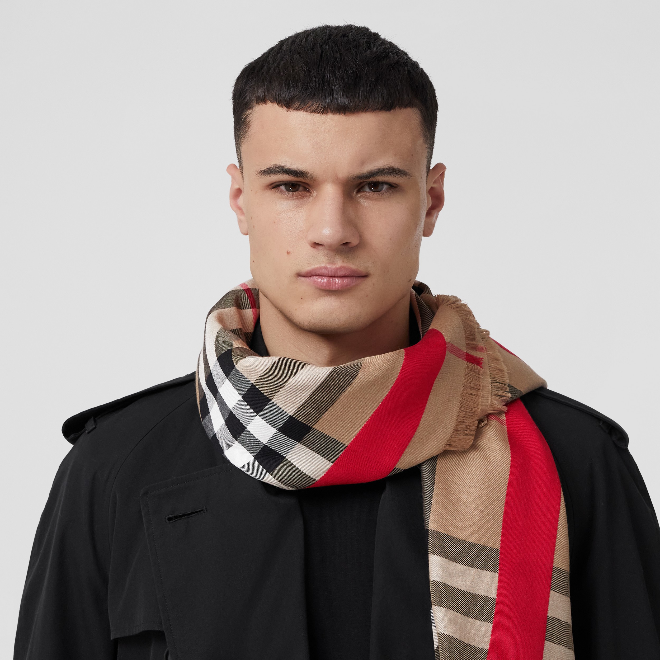 Check Silk Wool Large Square Scarf in Archive Beige | Burberry® Official - 4
