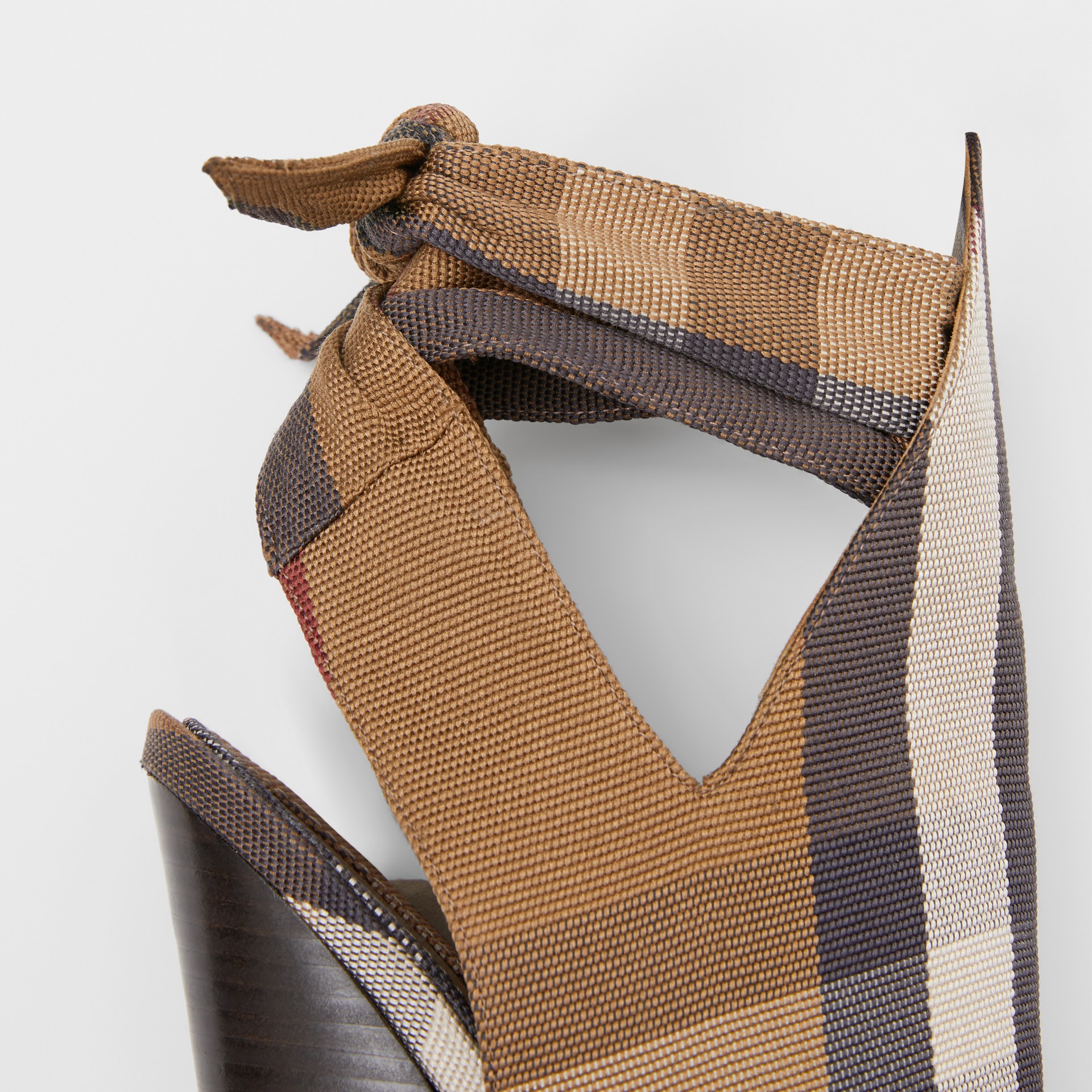 Tie Detail Check Technical Cotton Point-toe Mules in Birch Brown ...