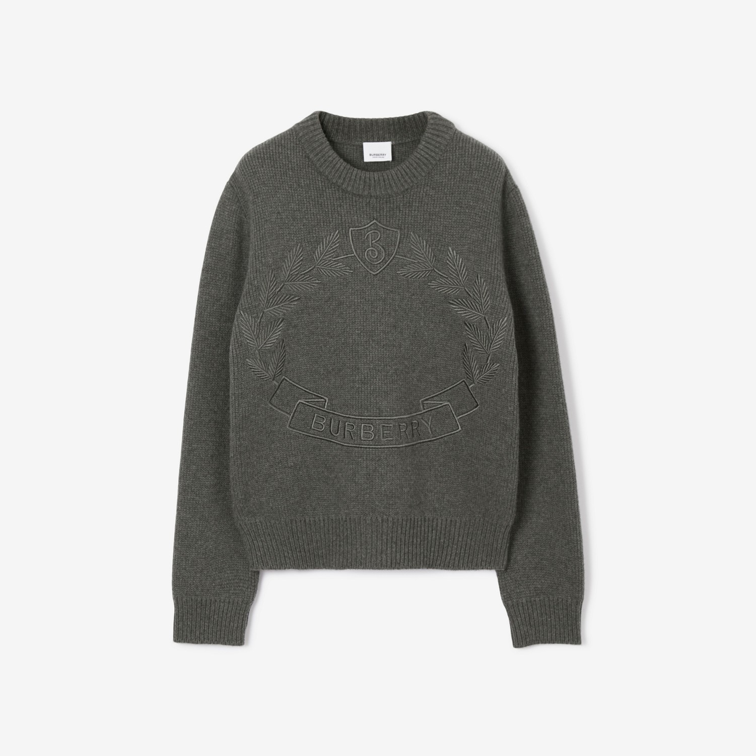 Oak Leaf Crest Wool Cashmere Sweater in Dark Grey Melange - Women | Burberry® Official