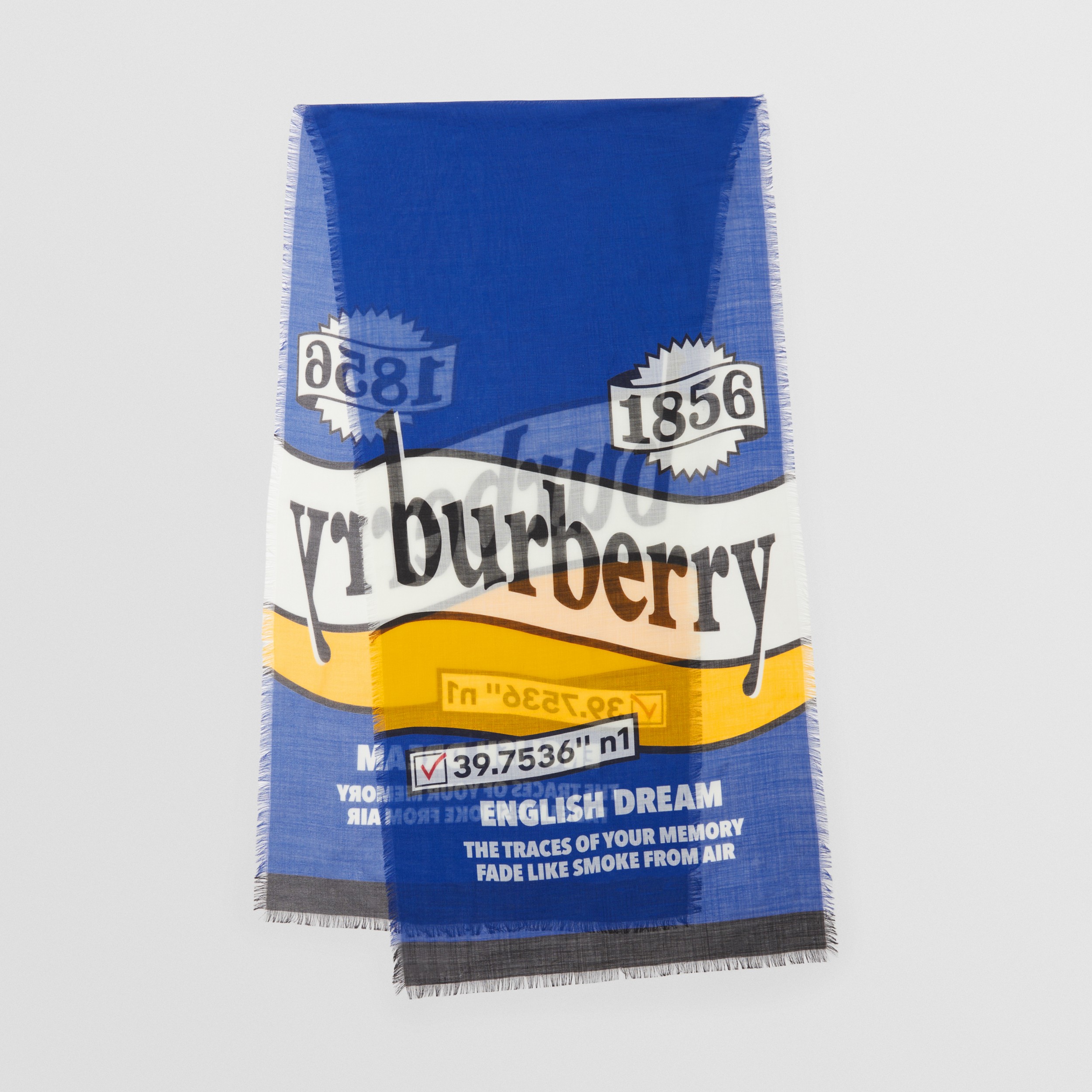 Echarpe leve de lã e seda com estampa de slogan (Azul Sodalita) | Burberry® oficial - 1
