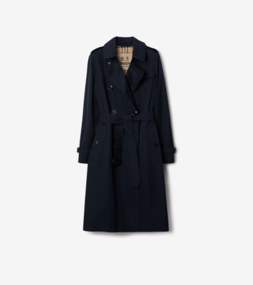 Long Kensington Heritage Trench Coat in Coal blue - Women, Cotton Gabardine  | Burberry® Official