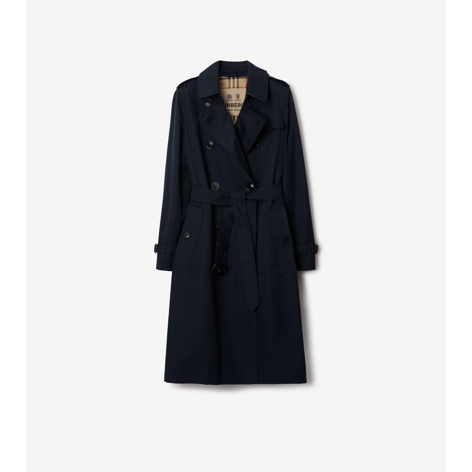Long Kensington Heritage Trench Coat in Coal blue - Women, Cotton Gabardine | Burberry® Official