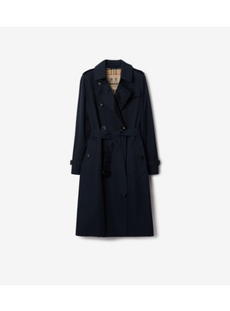 Long Kensington Heritage Trench Coat in Coal blue Women Cotton Gabardine Burberry Official