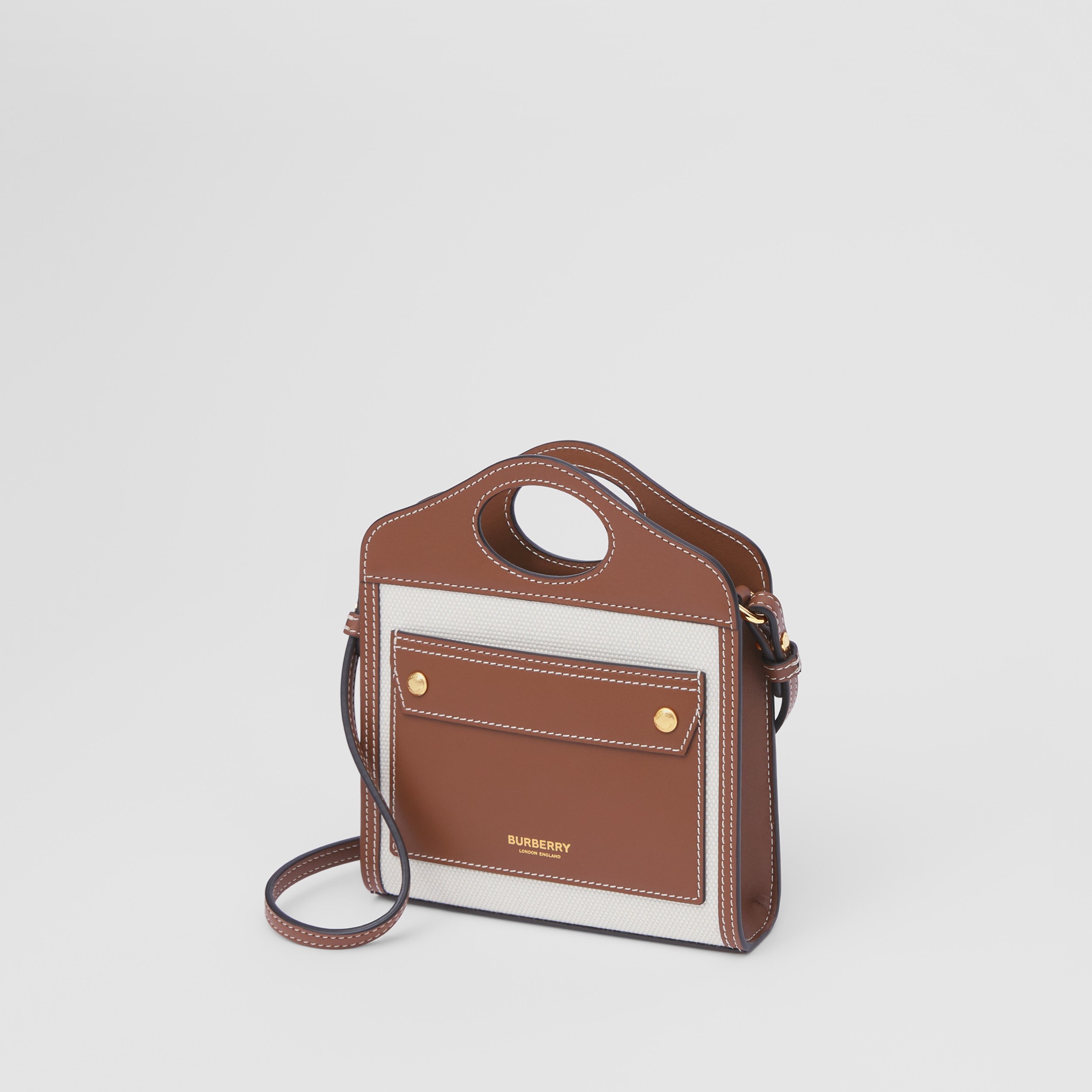 Twotone Canvas and Leather Mini Pocket Bag in Natural/malt Brown
