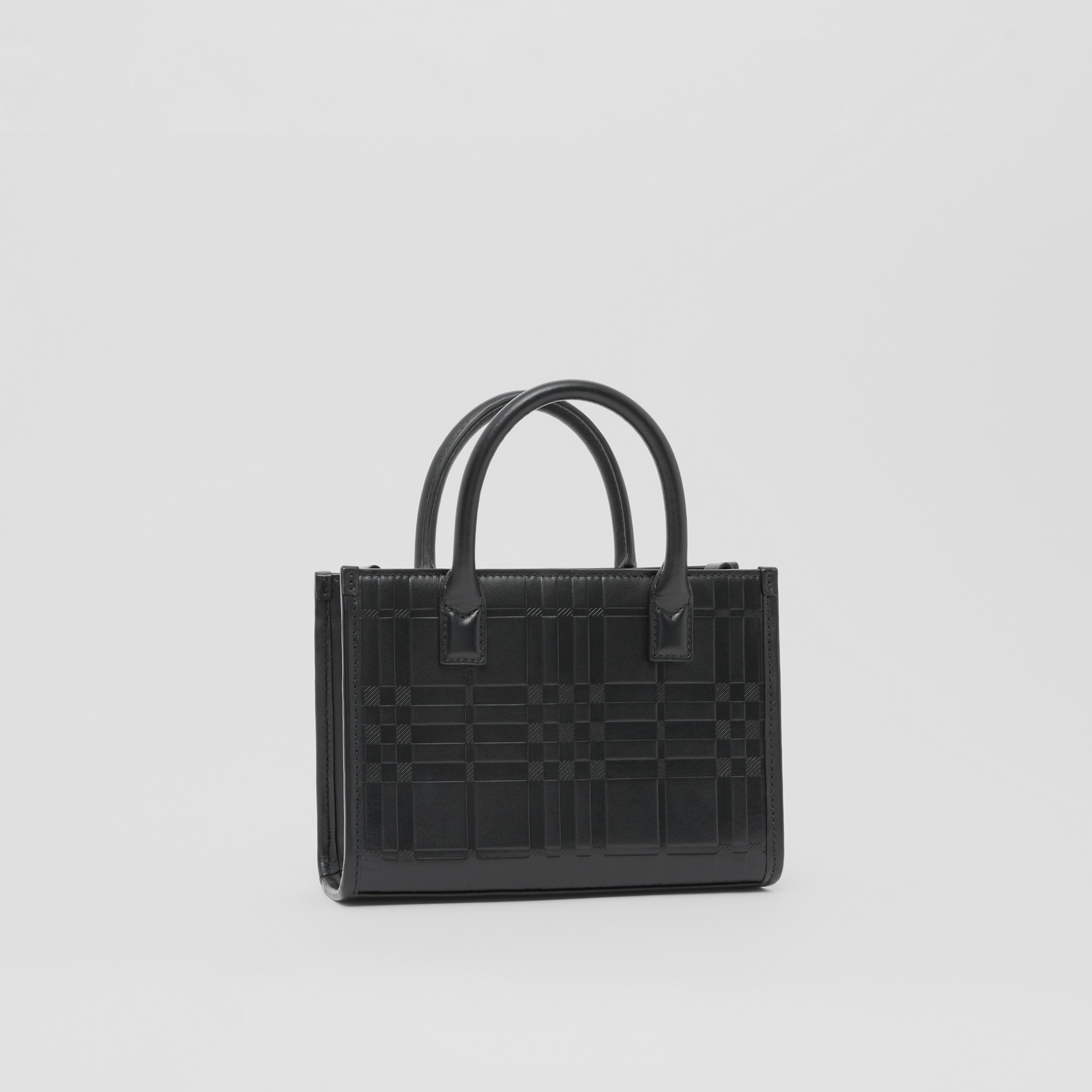 Mini Embossed Check Leather Tote in Black | Burberry® Official - 4