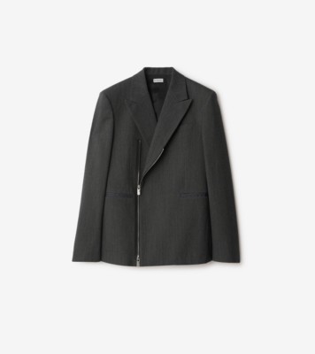 Wool Zip Tailored Jacket in Grey black Men Burberry Official