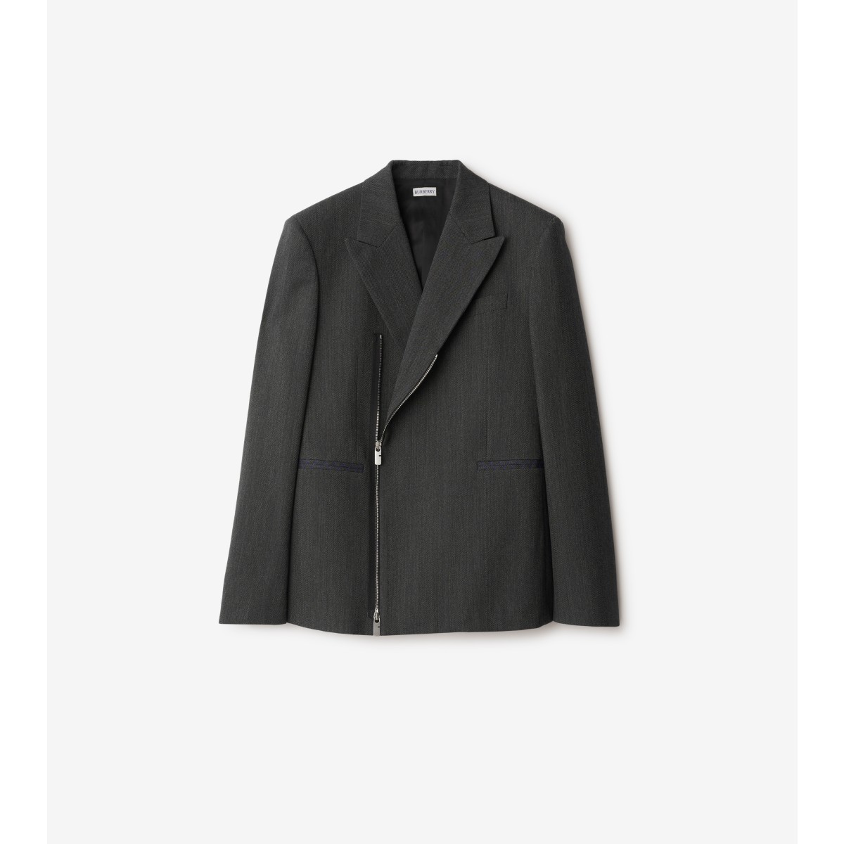 Burberry Wool Zip Tailored Jacket In Grey Black