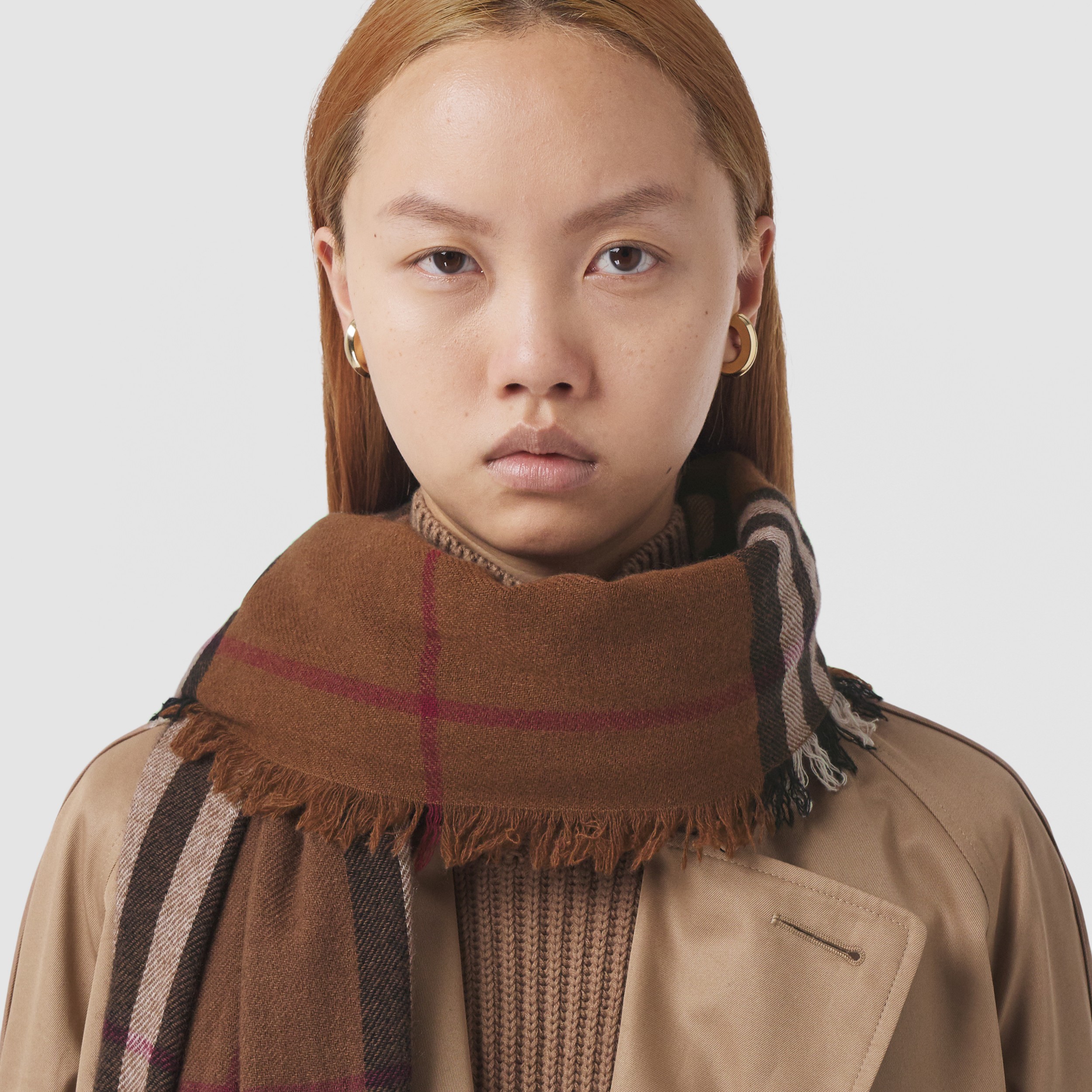 Check Cashmere Scarf in Birch Brown | Burberry® Official - 3