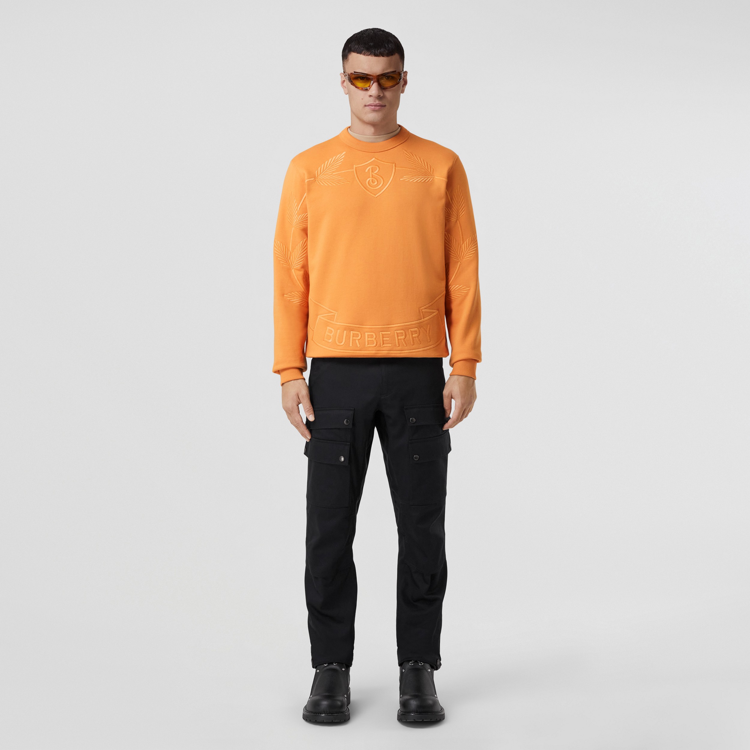Embroidered Oak Leaf Crest Cotton Sweatshirt in Dusty Orange - Men | Burberry® Official - 4