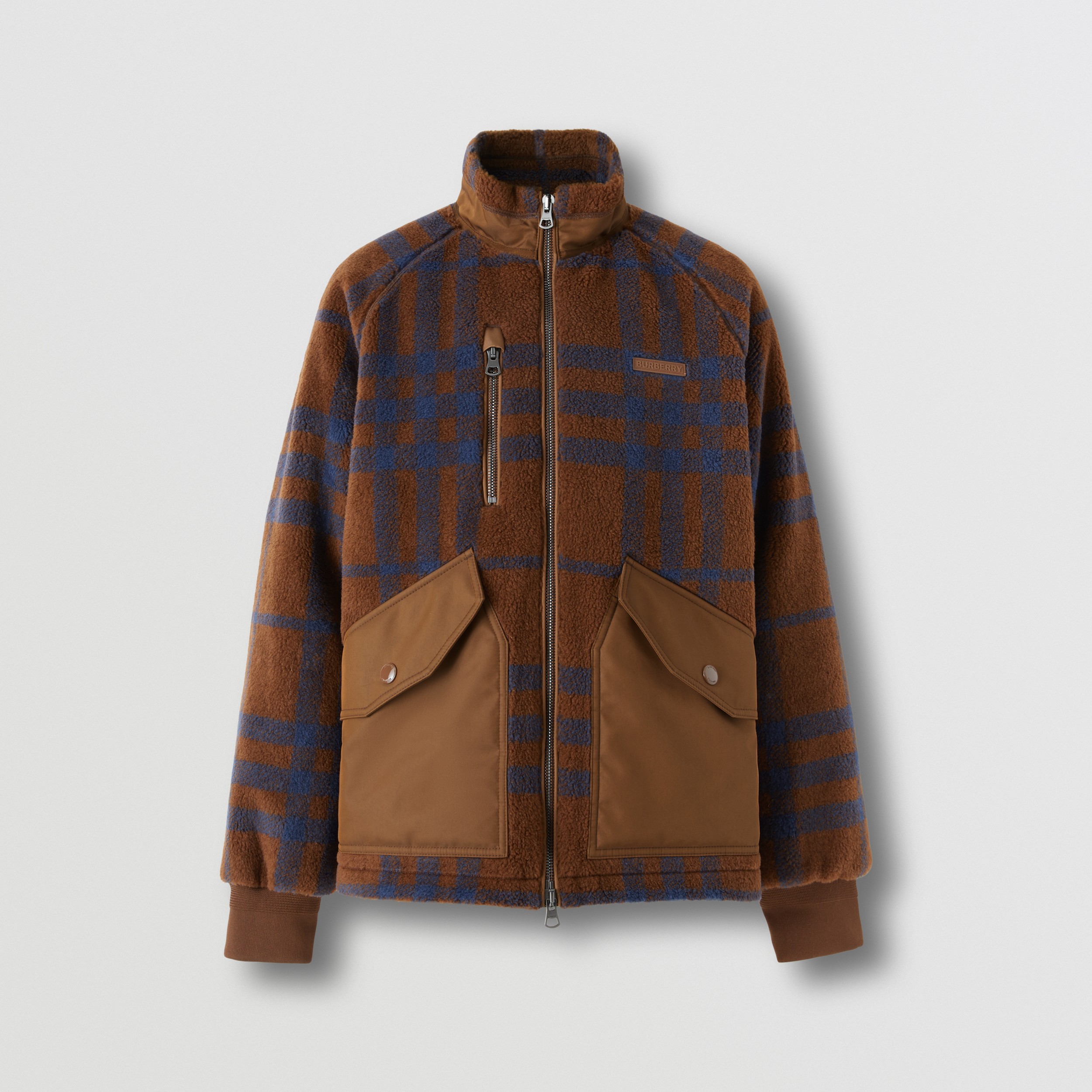 Logo Appliqué Check Fleece Jacket in Mid Brown - Men | Burberry® Official - 4