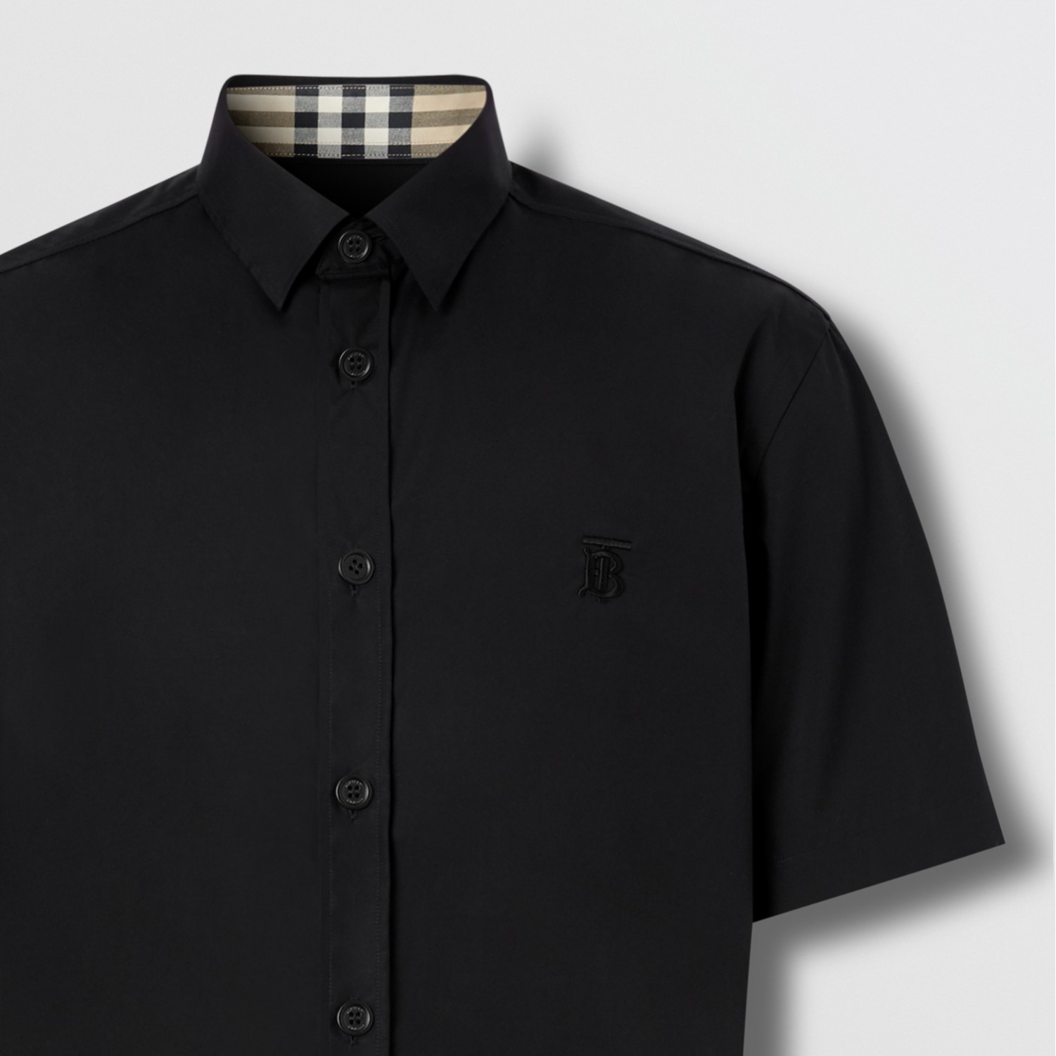 Black Cotton Button up Shirt for Men Short Sleeved Button Down 
