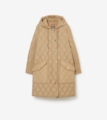 Diamond quilted thermoregulated hooded 2024 coat