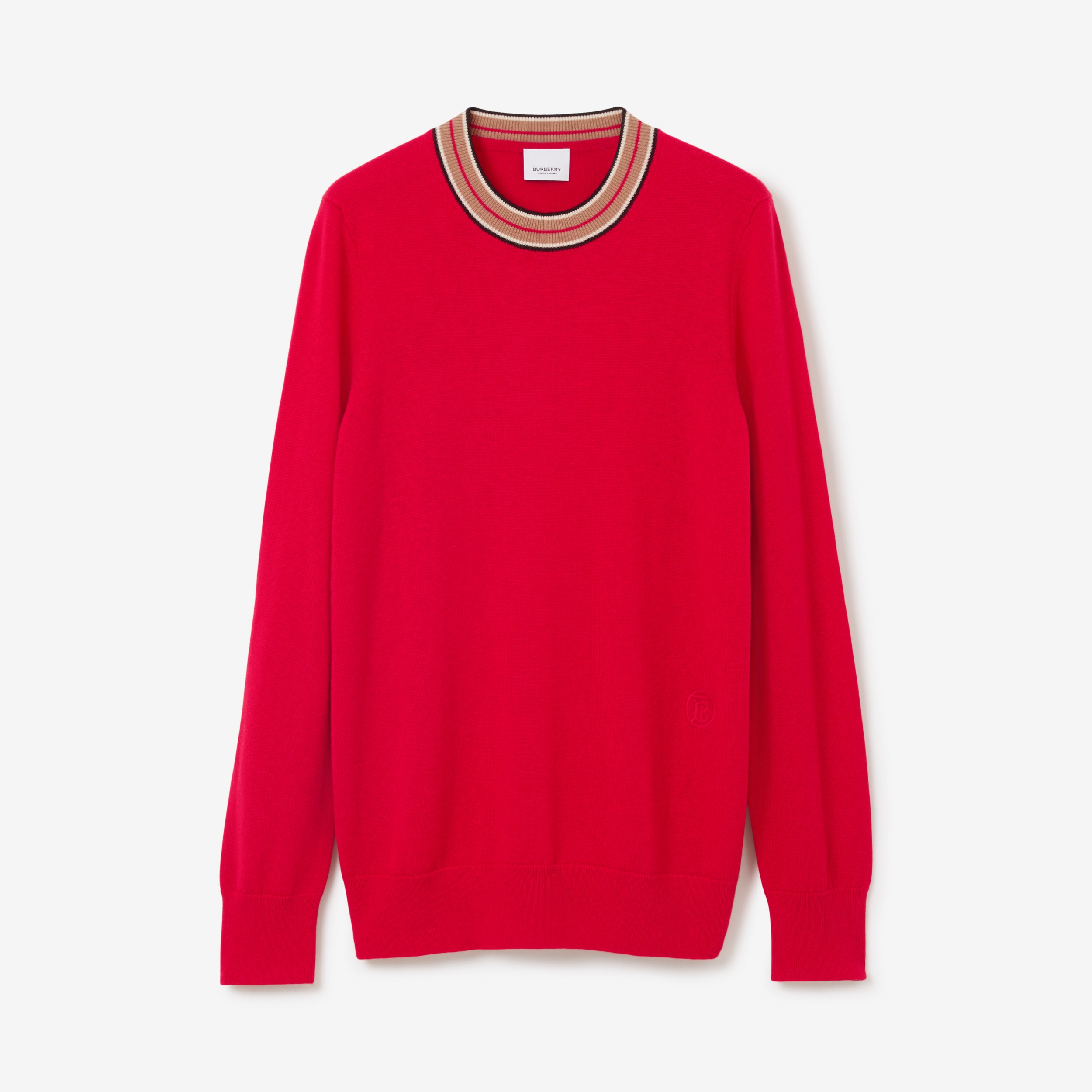 Suéter de cashmere com detalhe de listras (Vermelho Intenso) - Mulheres | Burberry® oficial - 1