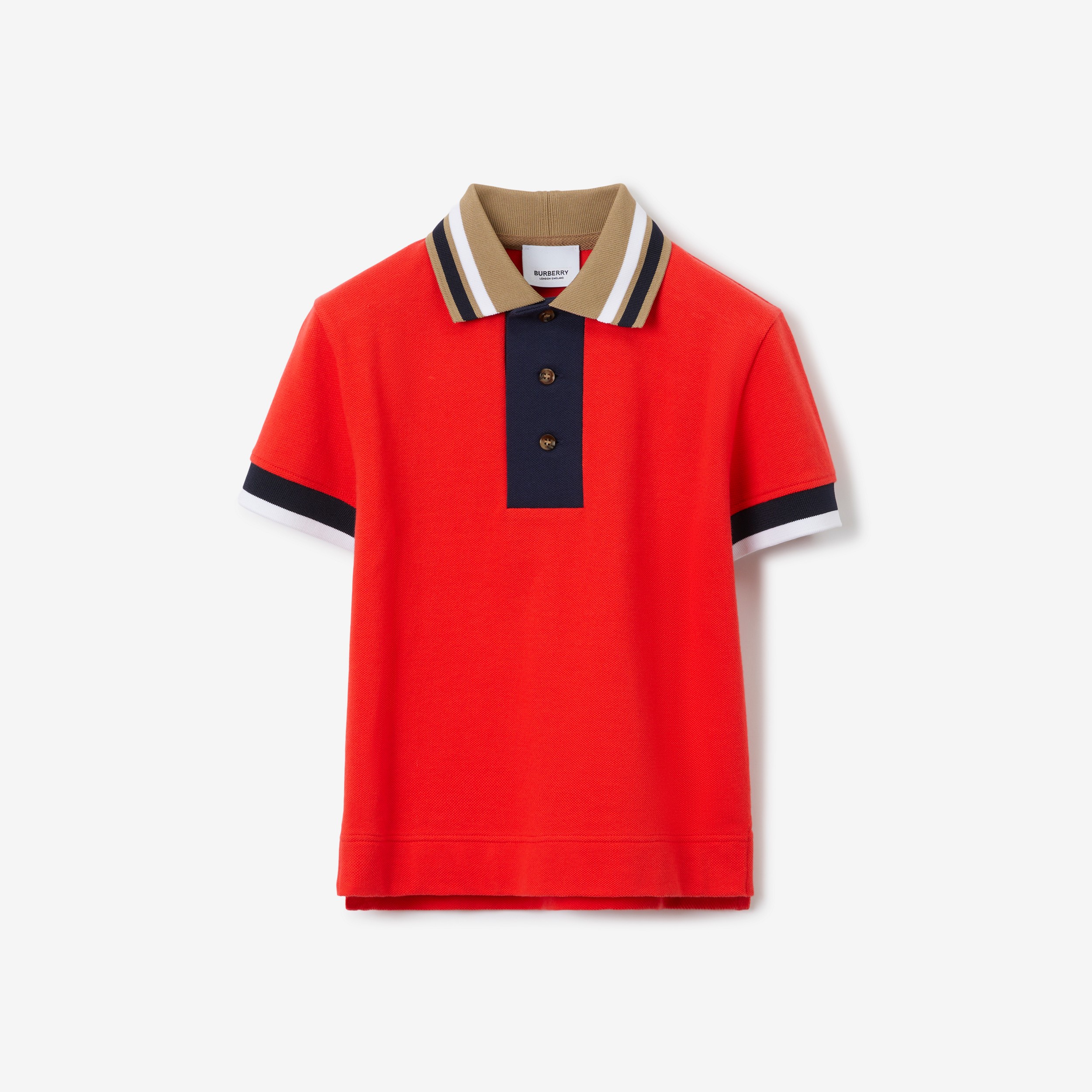 学院风图案棉质 Polo 衫 (亮红色) | Burberry® 博柏利官网 - 1
