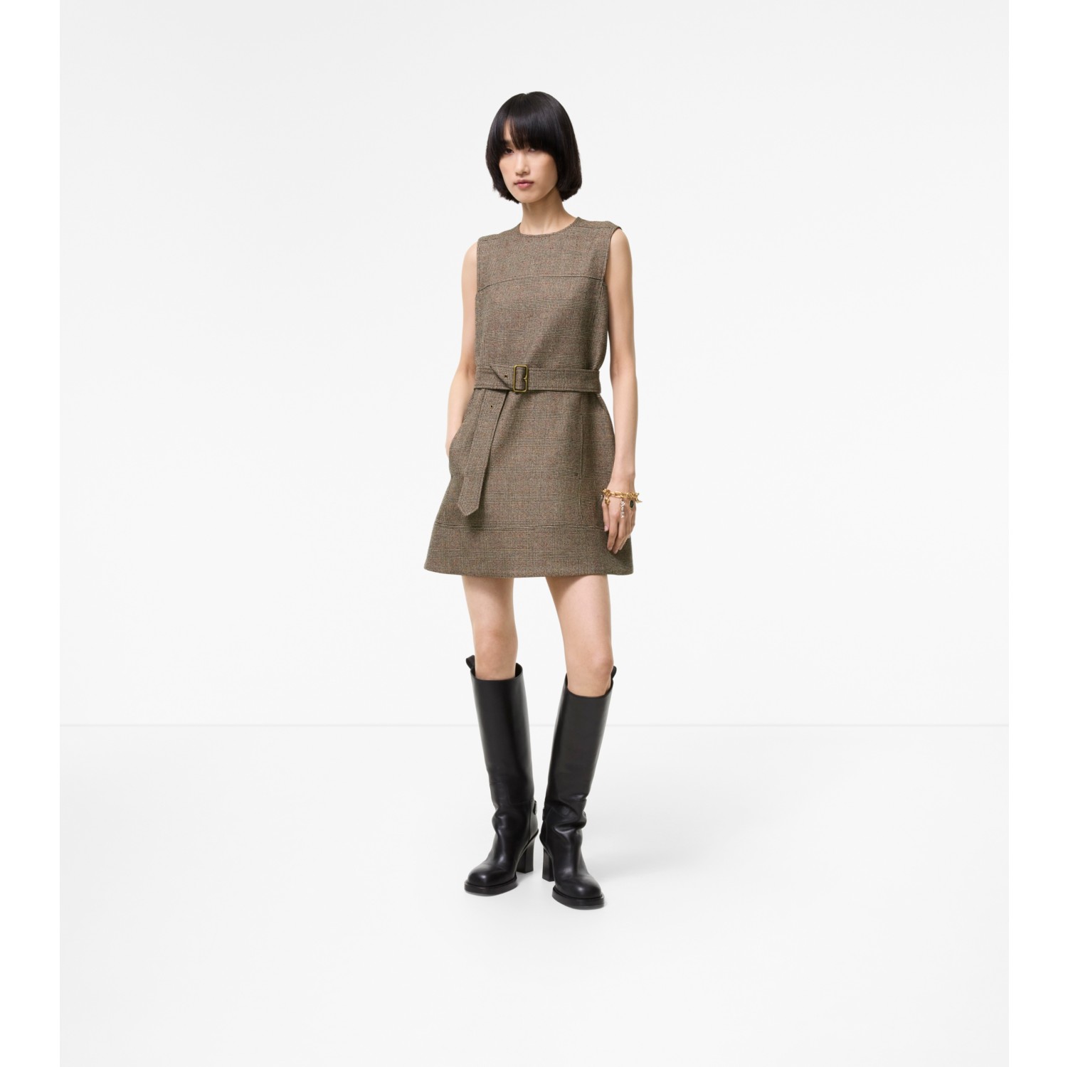 Check Wool Linen Blend Dress