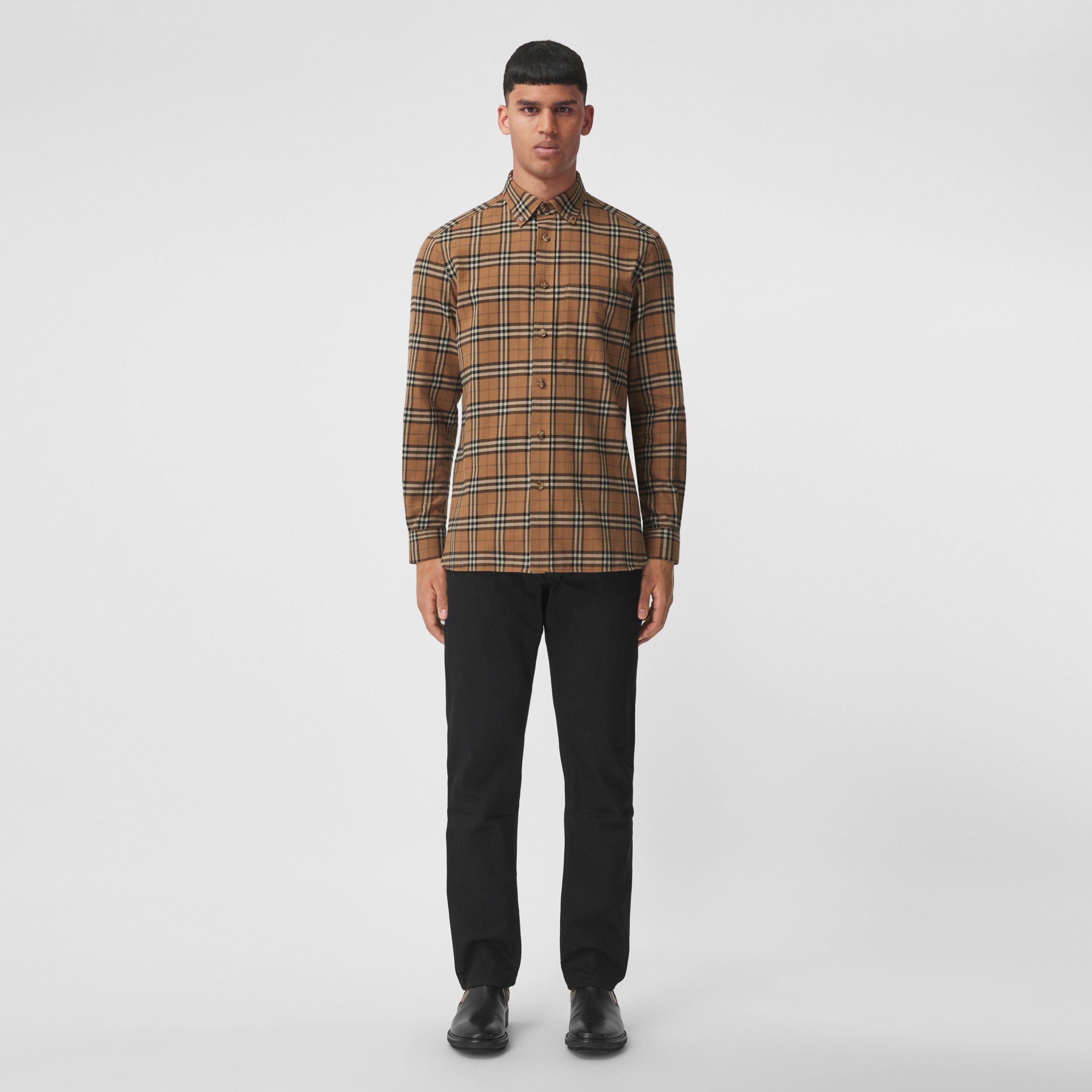 Button-down Flannel Shirt Tobacco Men | Burberry® Official