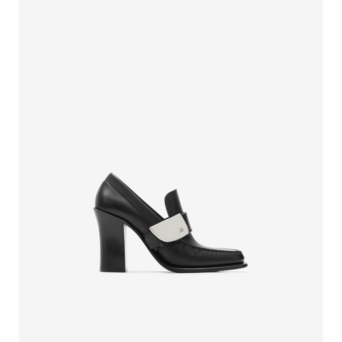 Burberry Leather London Shield High Heeled Loafers In Black