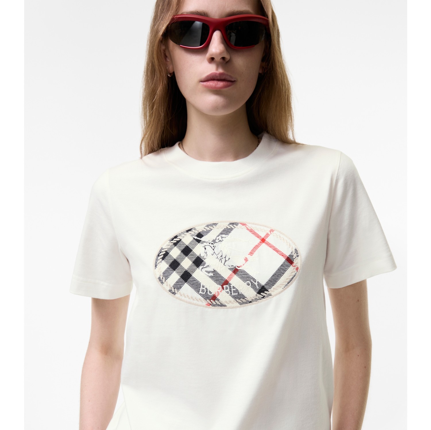 Check Knight Stamp Cotton T-shirt in Chalk white - Women | Burberry® Official