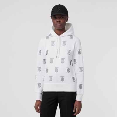 Monogram Motif Cotton Hoodie in White/blue - Women | Burberry® Official