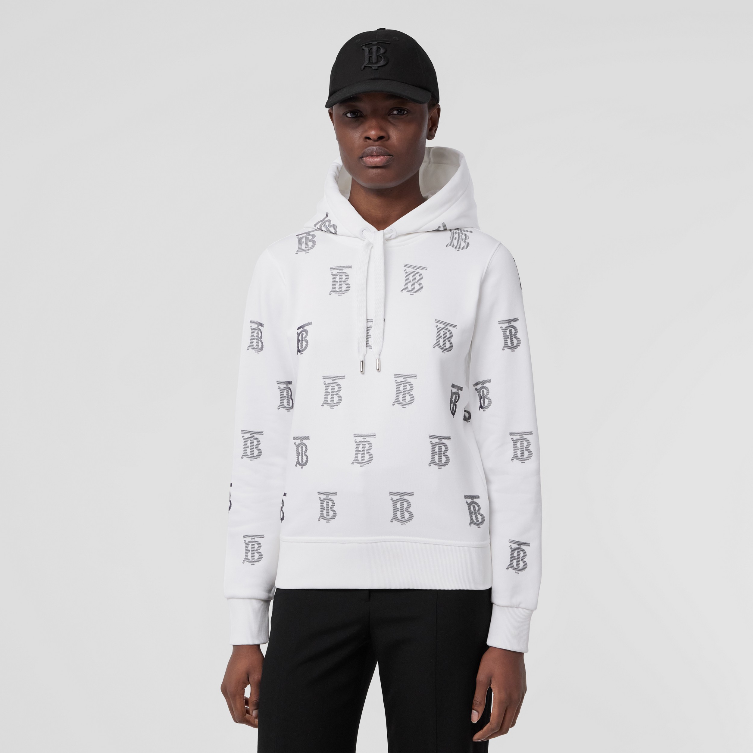 Monogram Motif Cotton Hoodie in White/blue - Women | Burberry® Official - 1
