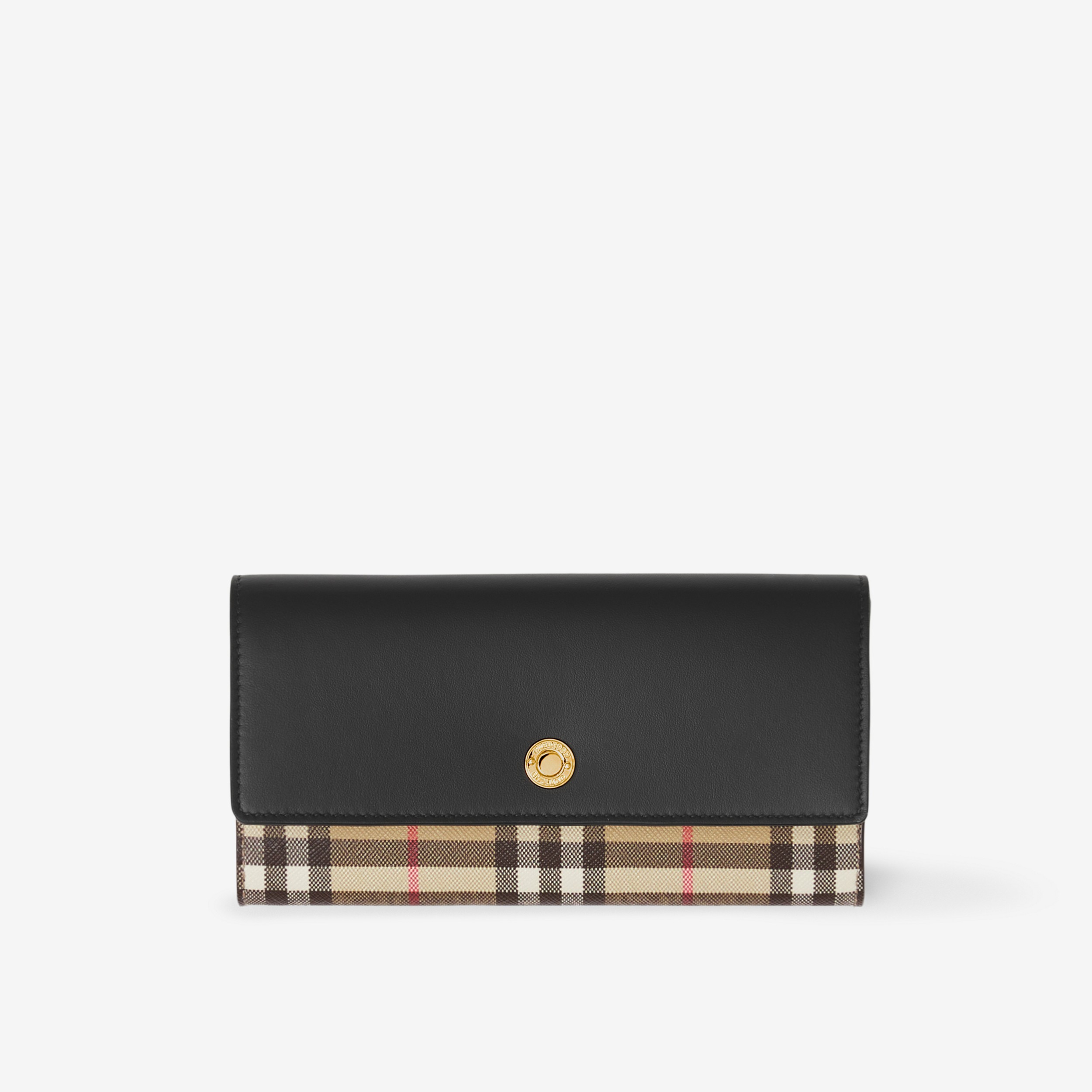 Vintage Check and Leather Continental Wallet in Black - Women | Burberry® Official - 1