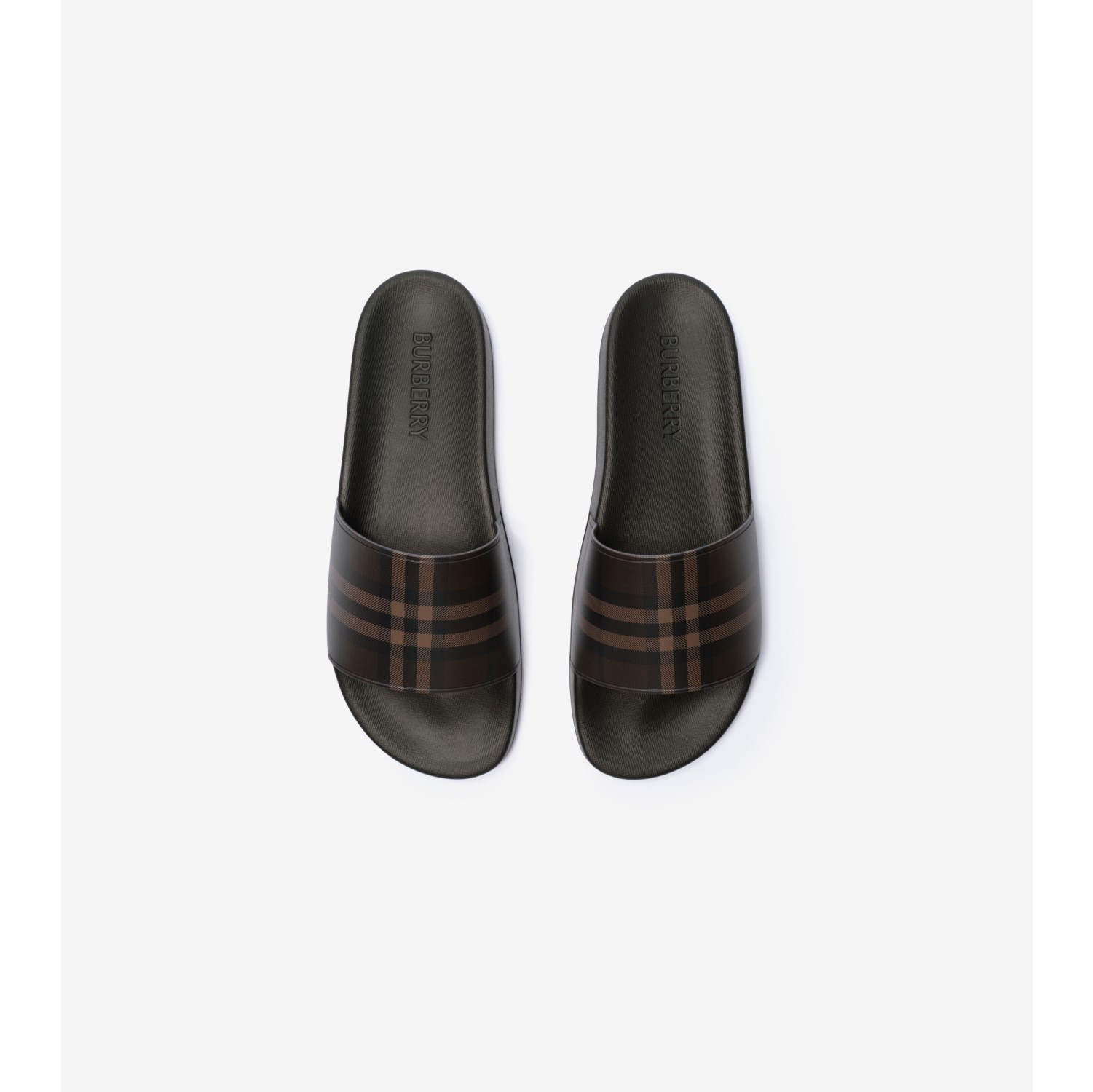 Check Slides in Dark brown - Men | Burberry® Official