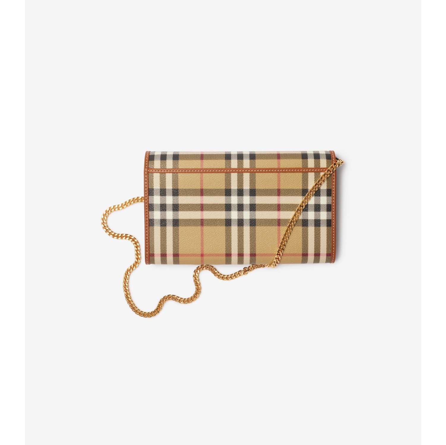 Check Chain Strap Wallet in Archive beige/briar brown - Women
