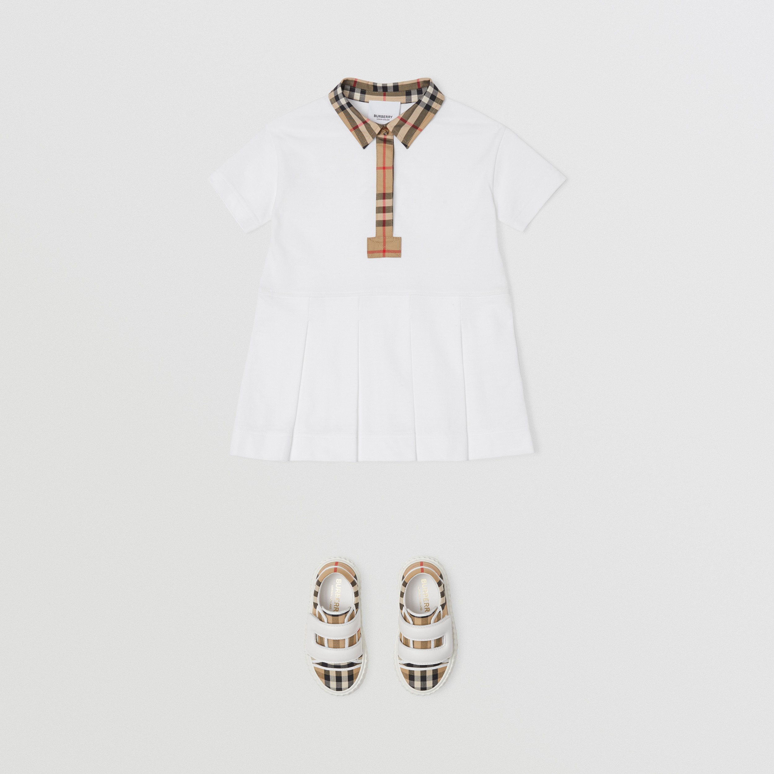 Vintage Check Trim Cotton Piqué Polo Shirt Dress in White - Children | Burberry® Official - 3